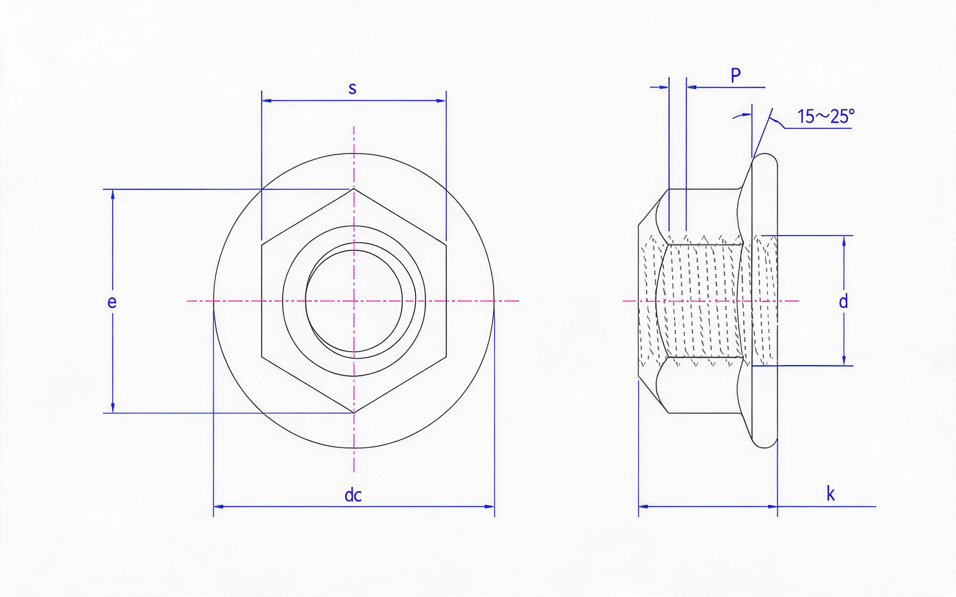 Type 2 all-metal hexagon flange lock nut Standard Drawing