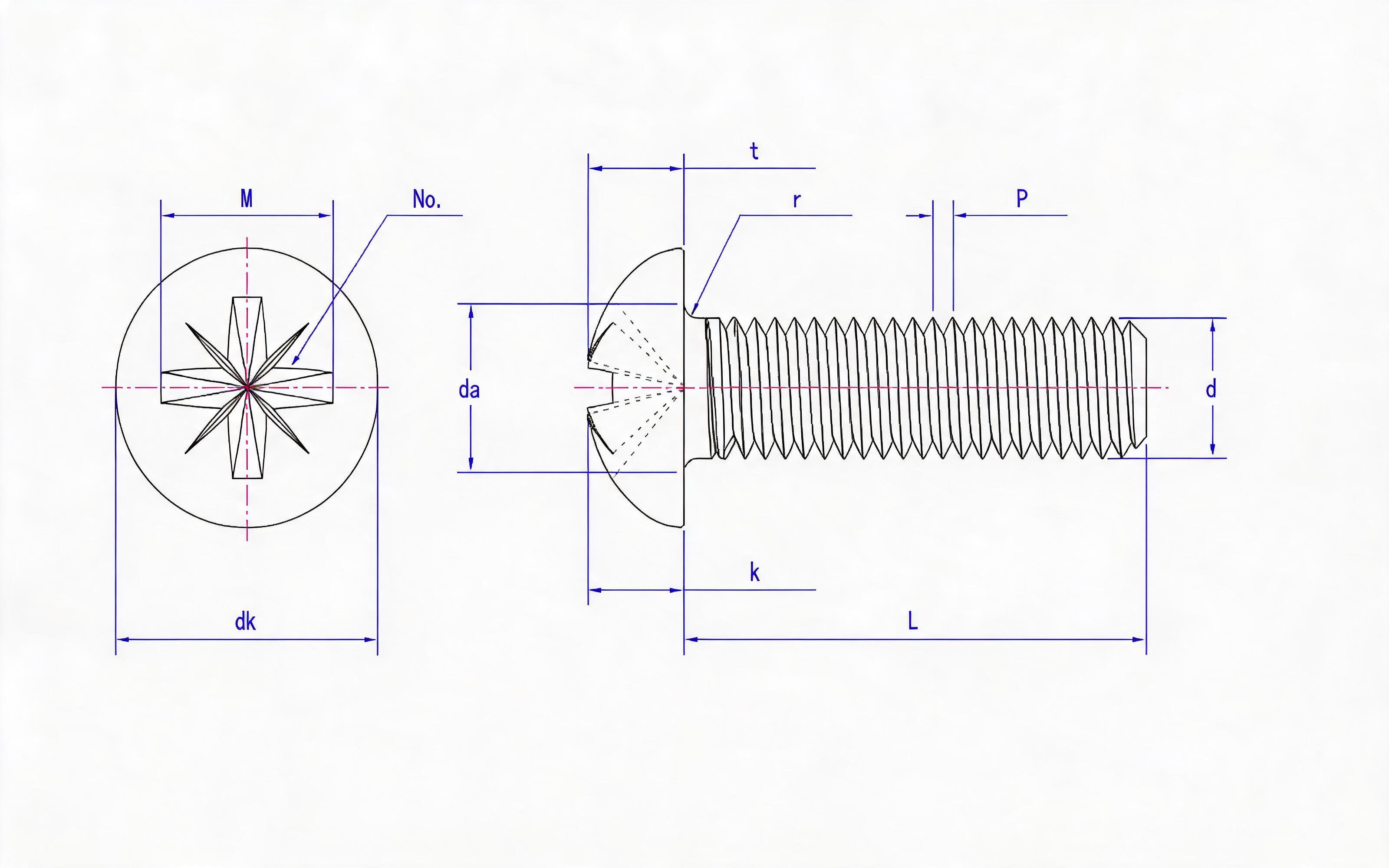 RAISED HEAD SCREW (Z-SLOT) Standard Drawing