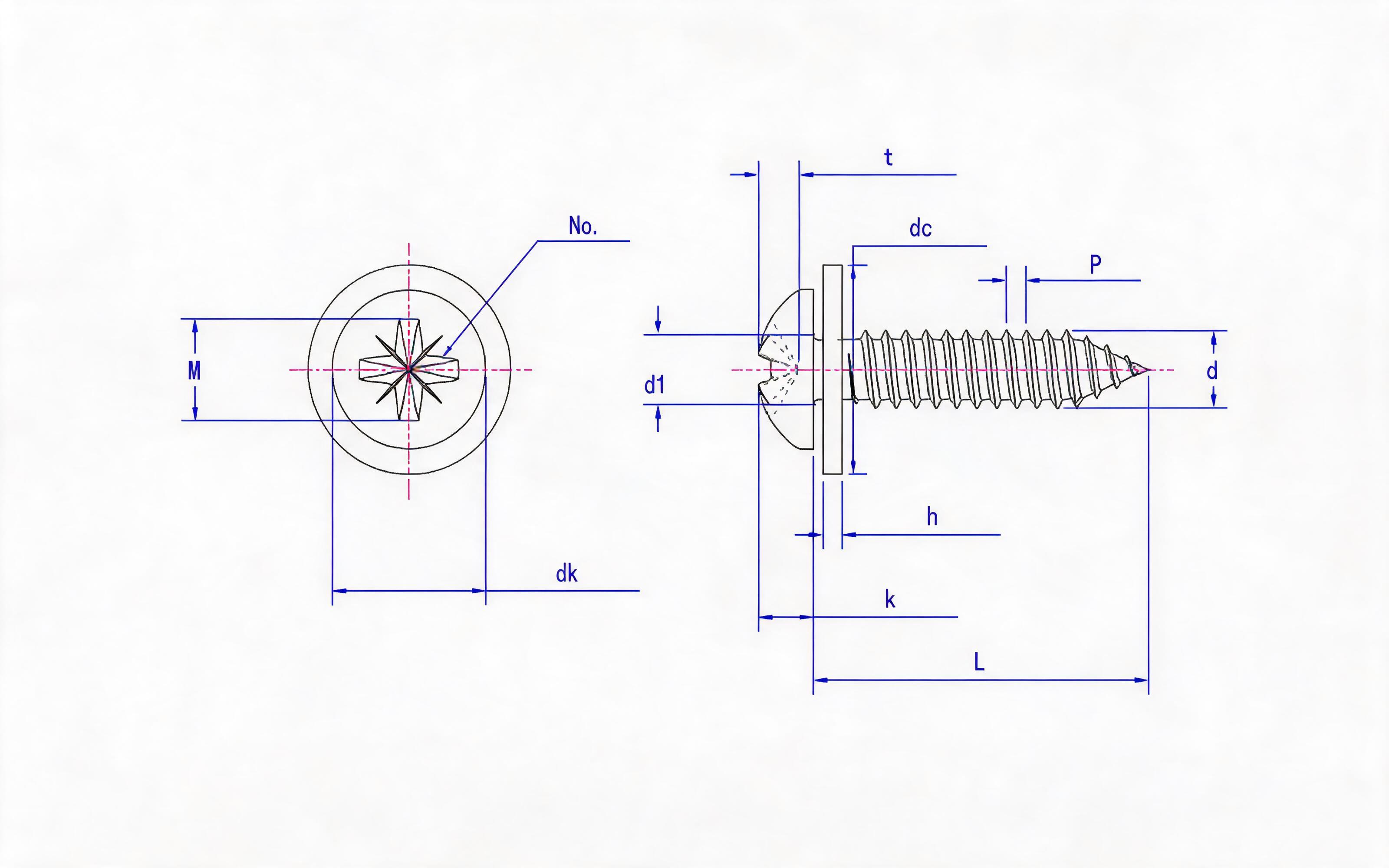 Rice groove panhead self-tapping screw and flat washer combination type C Standard Drawing
