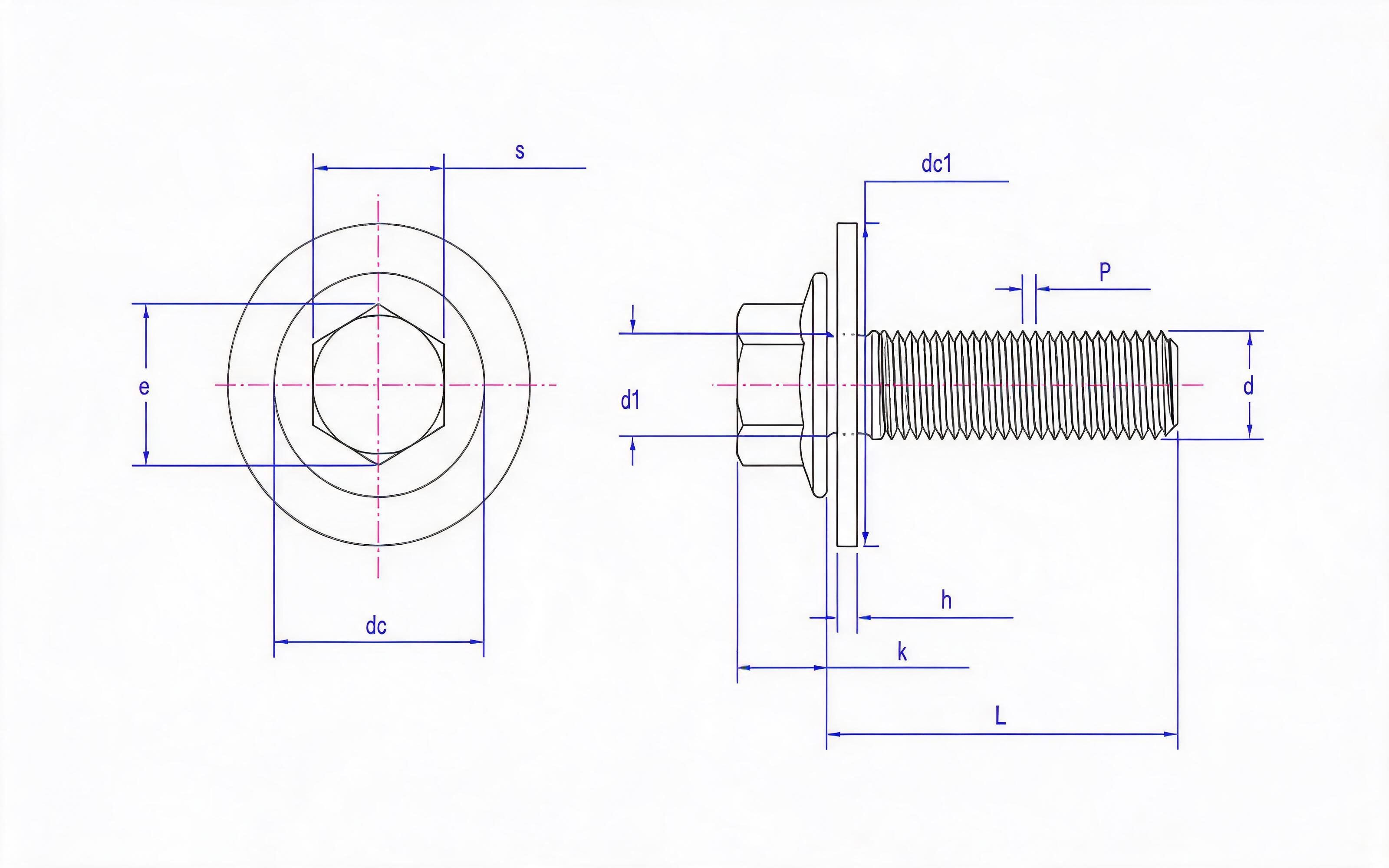 Hexagon flange bolt Small series fine thread (type F) and large flat washer combination Standard Drawing