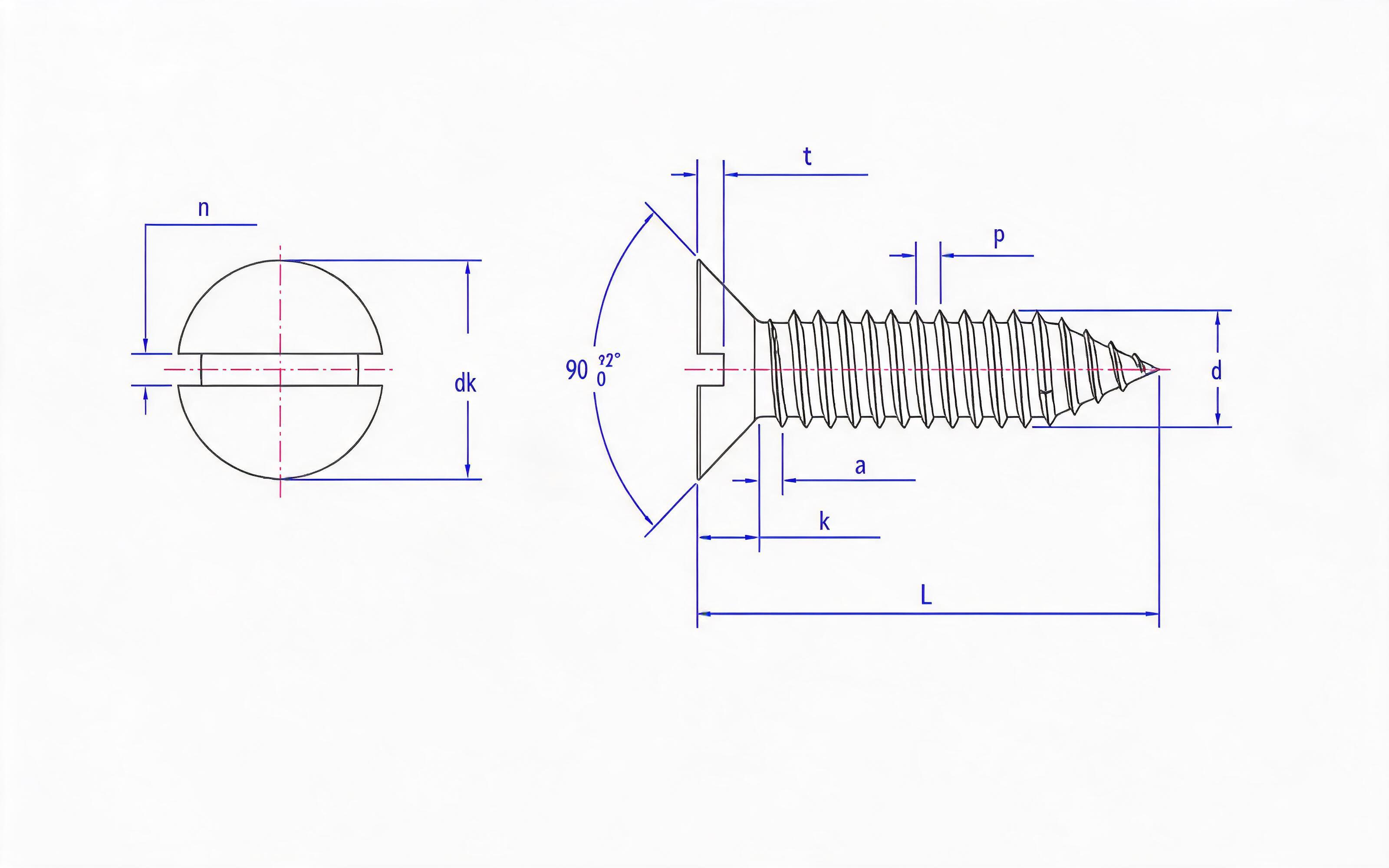 Slotted countersunk head self-tapping screw Type C Standard Drawing