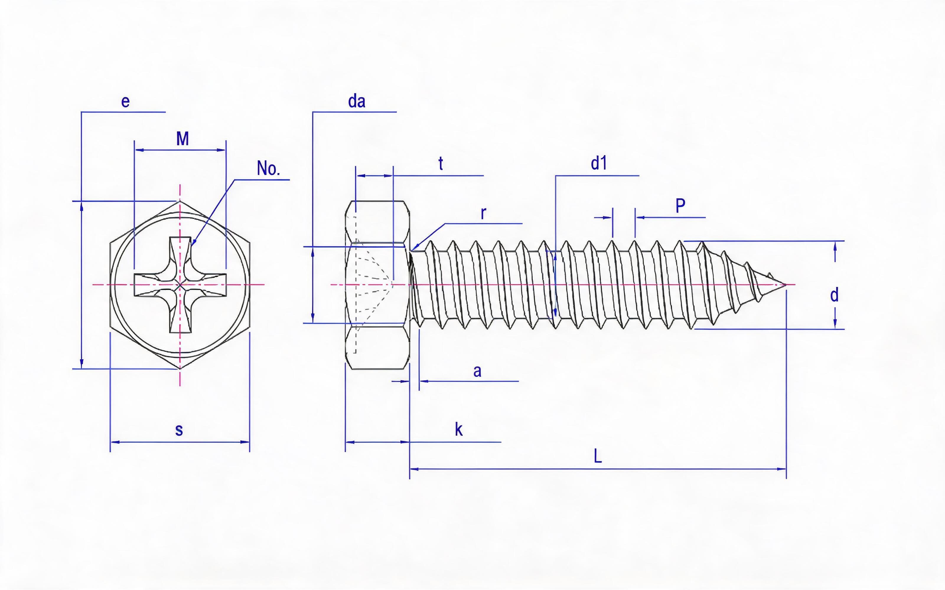 Cross recessed hexagon self-tapping screw Type C Standard Drawing