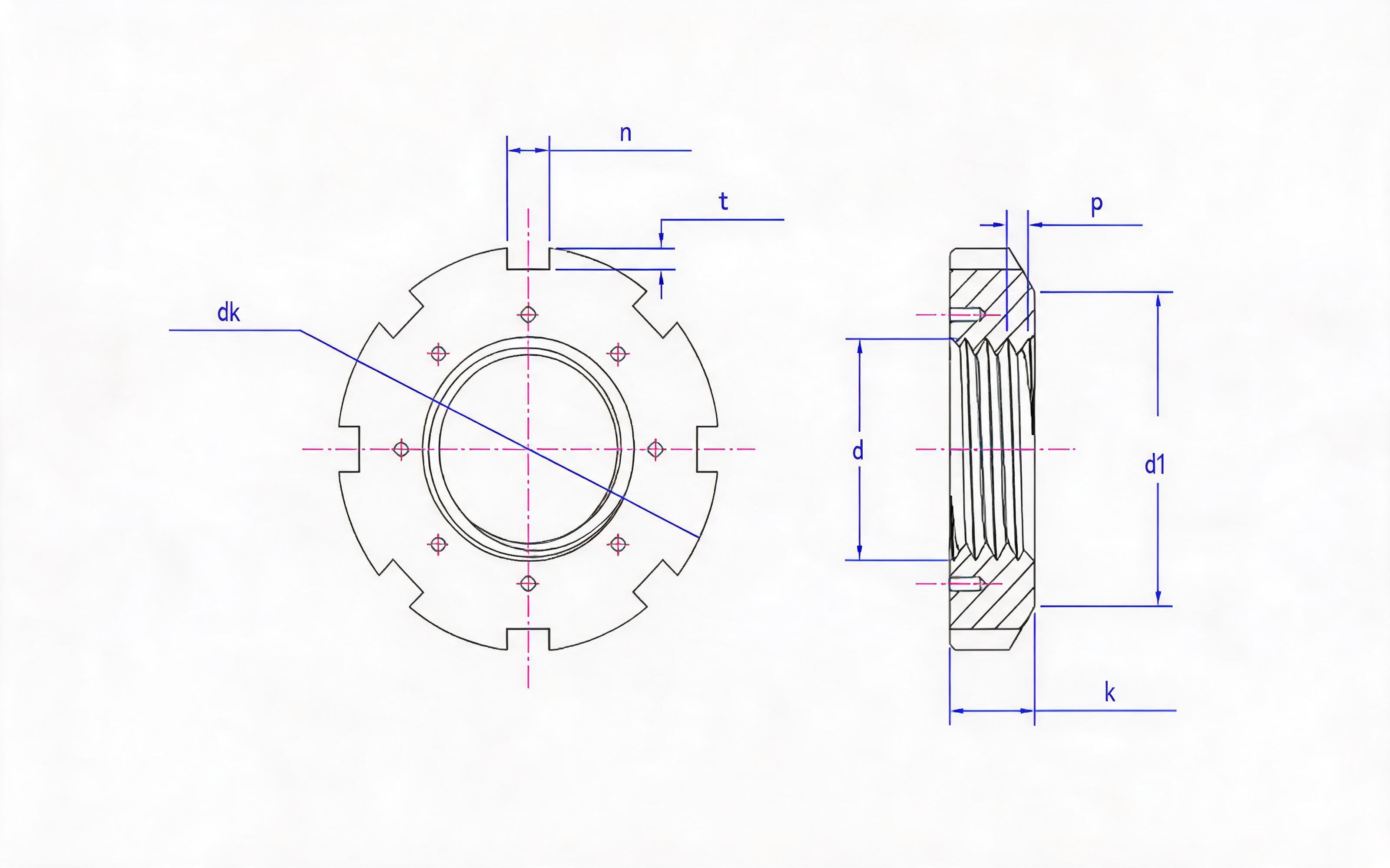 Table 4 8-groove lock nut for rolling bearing Standard Drawing
