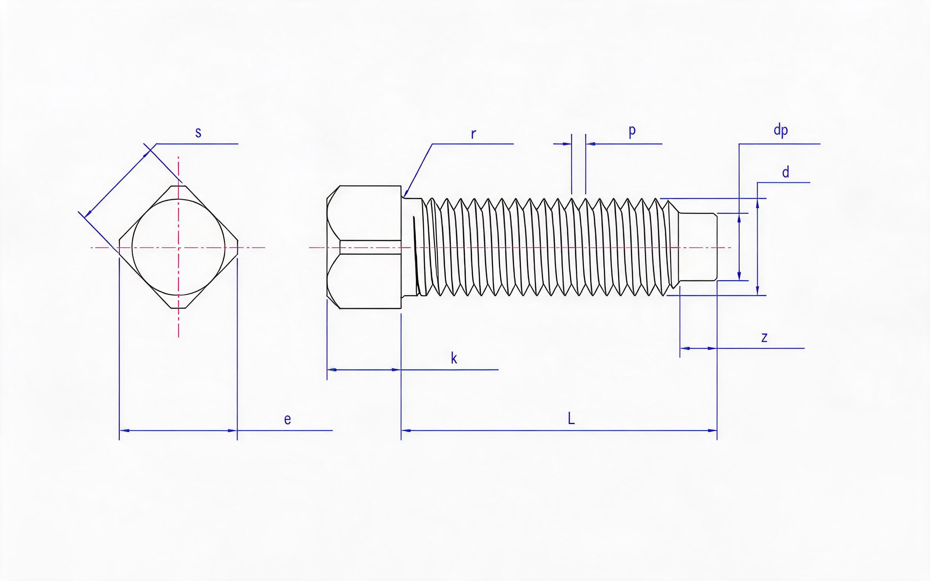 SQUARE HEAD CYLINDRICAL END SET SCREW Standard Drawing