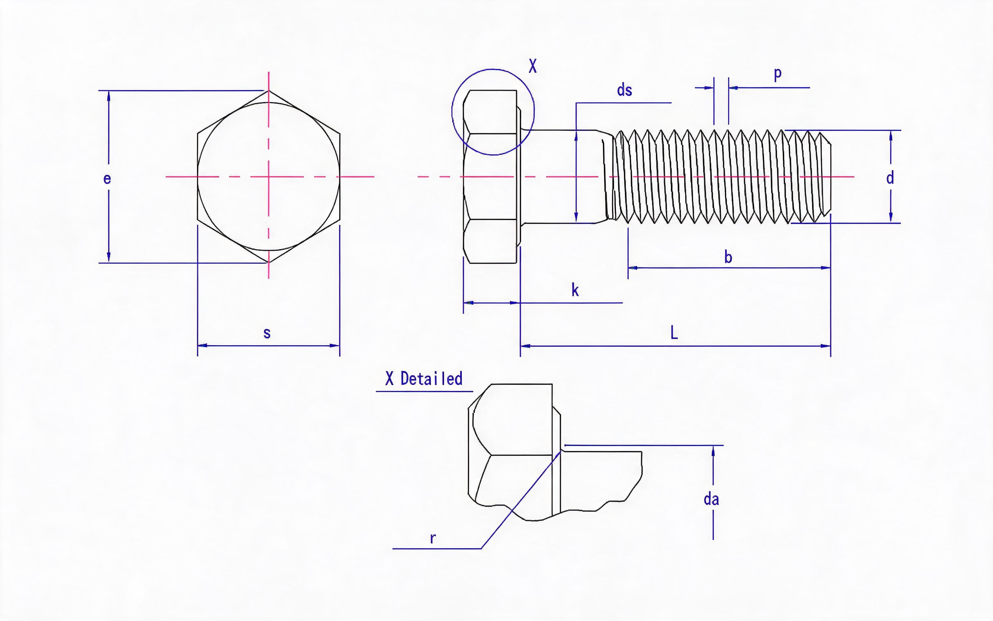 Hexagon head bolt Standard Drawing