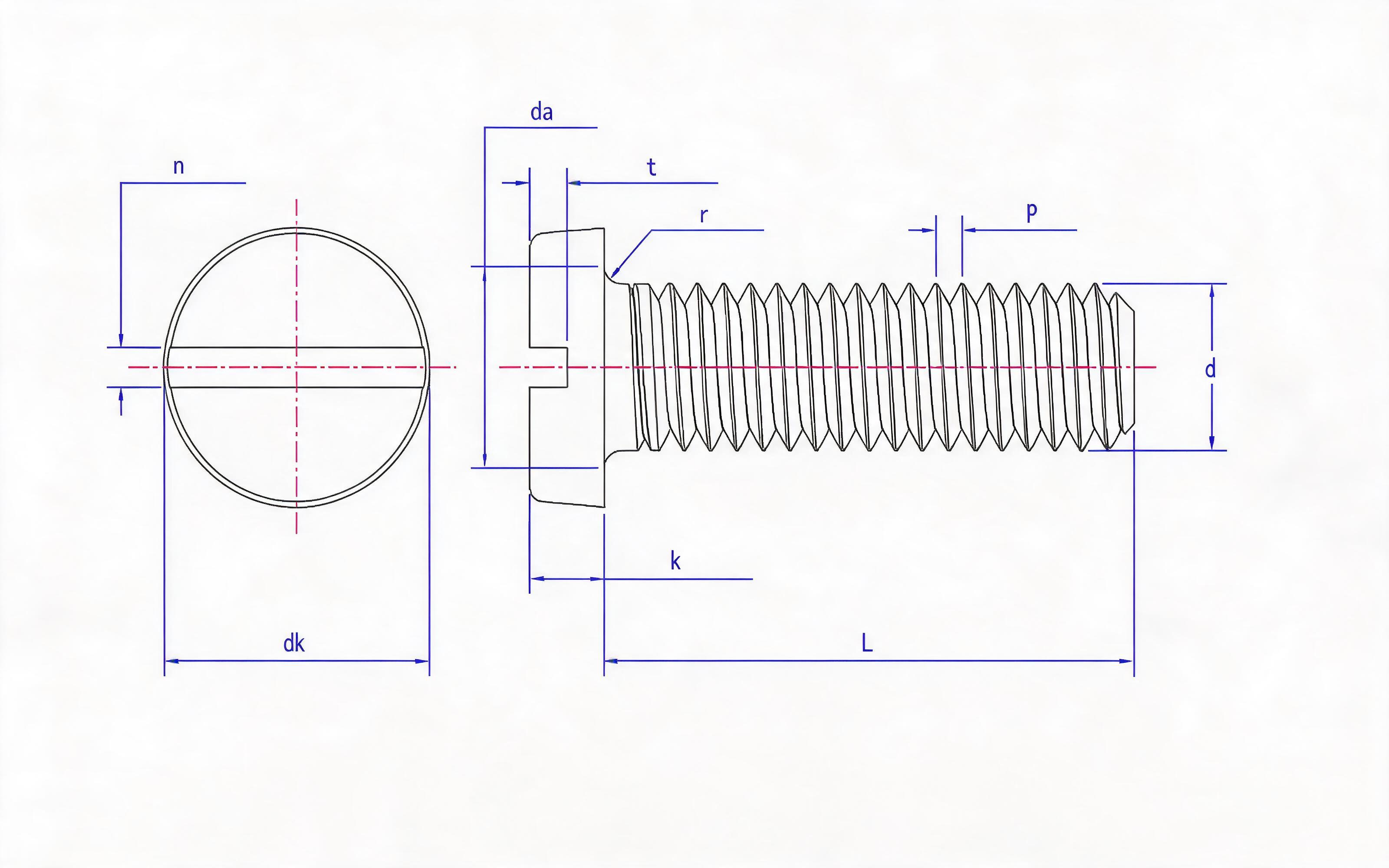 Slotted cheese head screw Standard Drawing