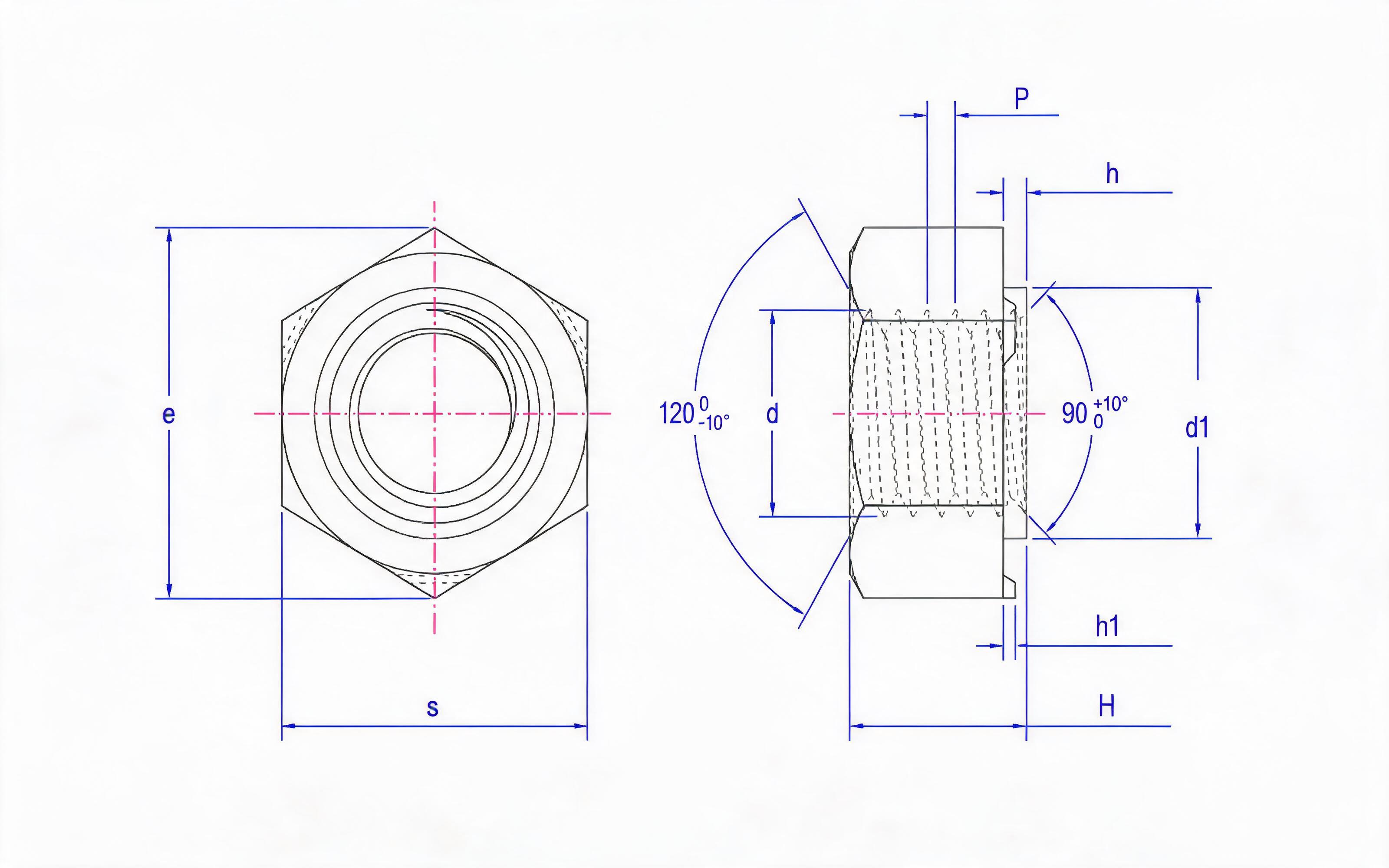 Hexagon weld nuts  Standard Drawing