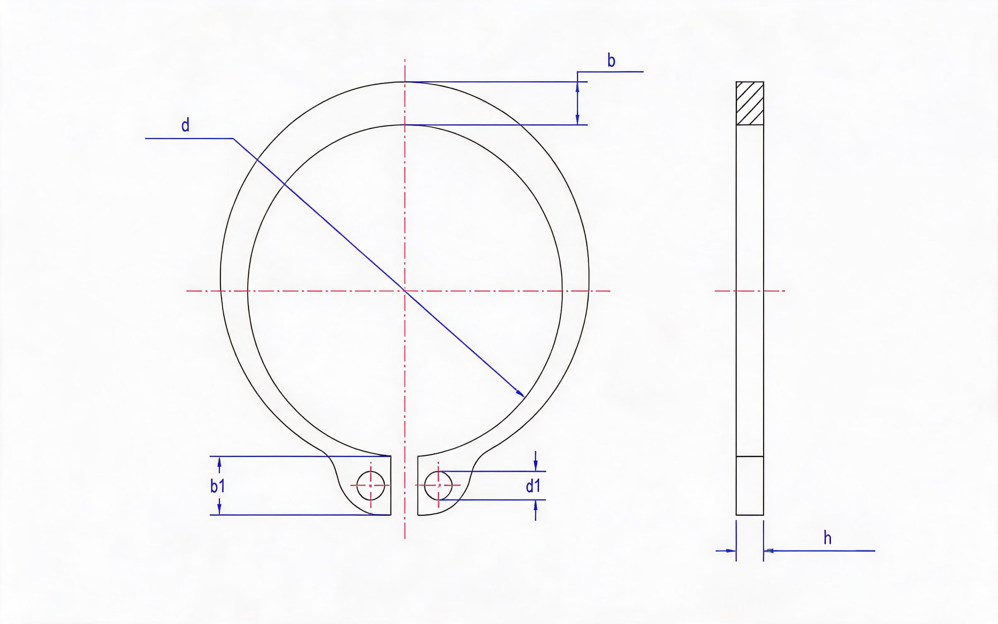 Standard elastic retaining ring for shaft (Type A, 9 ＜ d ≤ 300mm) Standard Drawing
