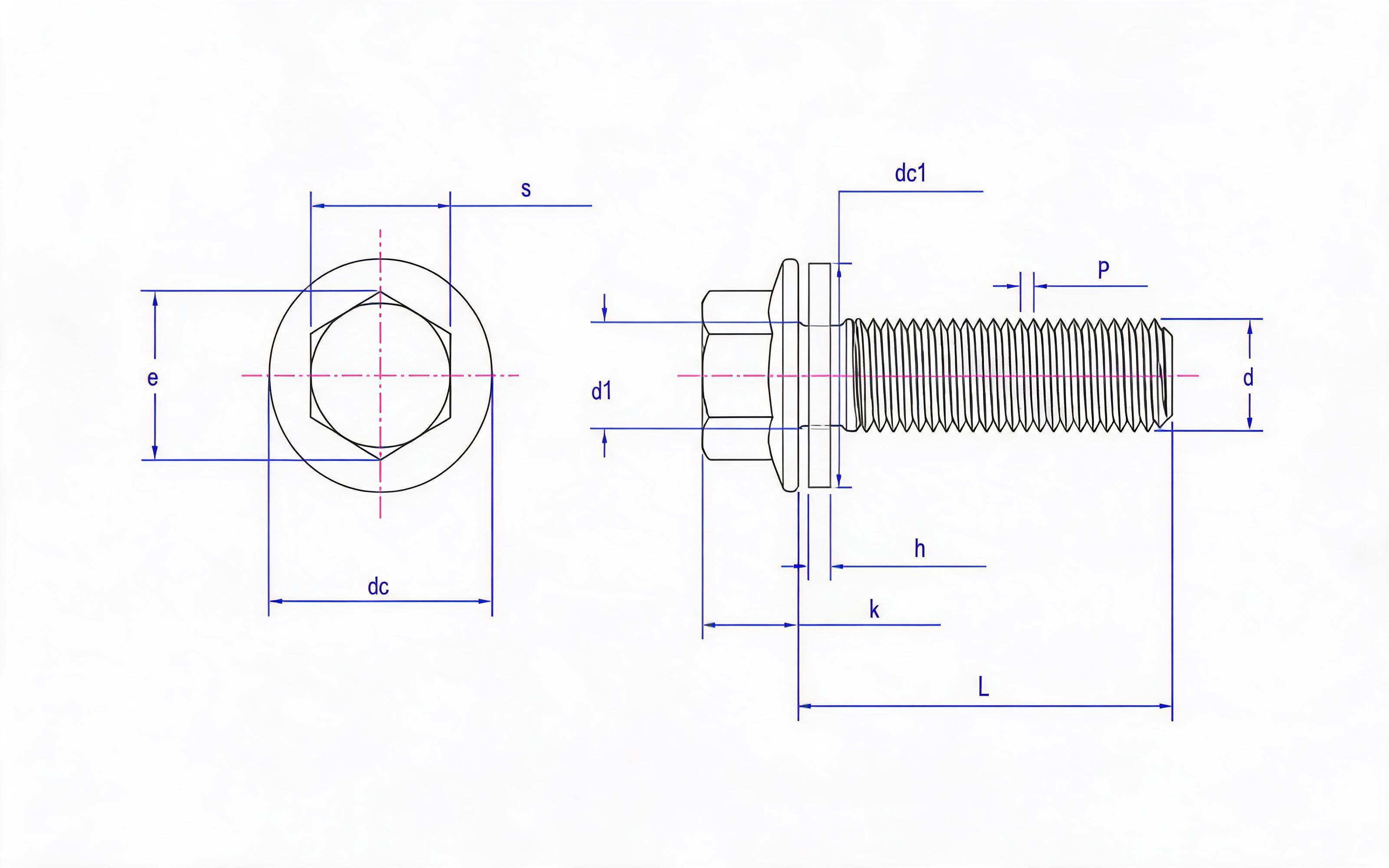 Hexagon flange bolt small series fine thread (U-shaped) and flat washer combination Standard Drawing