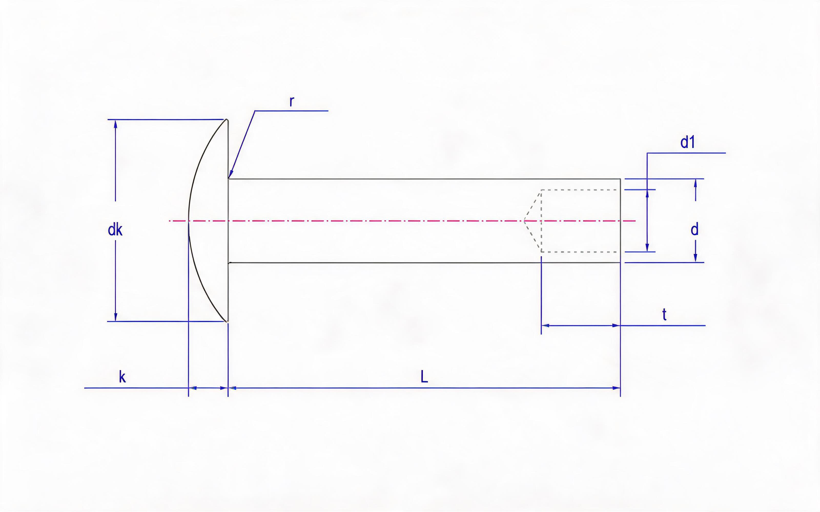 Round head semi-hollow rivet (ferrous metal) Standard Drawing