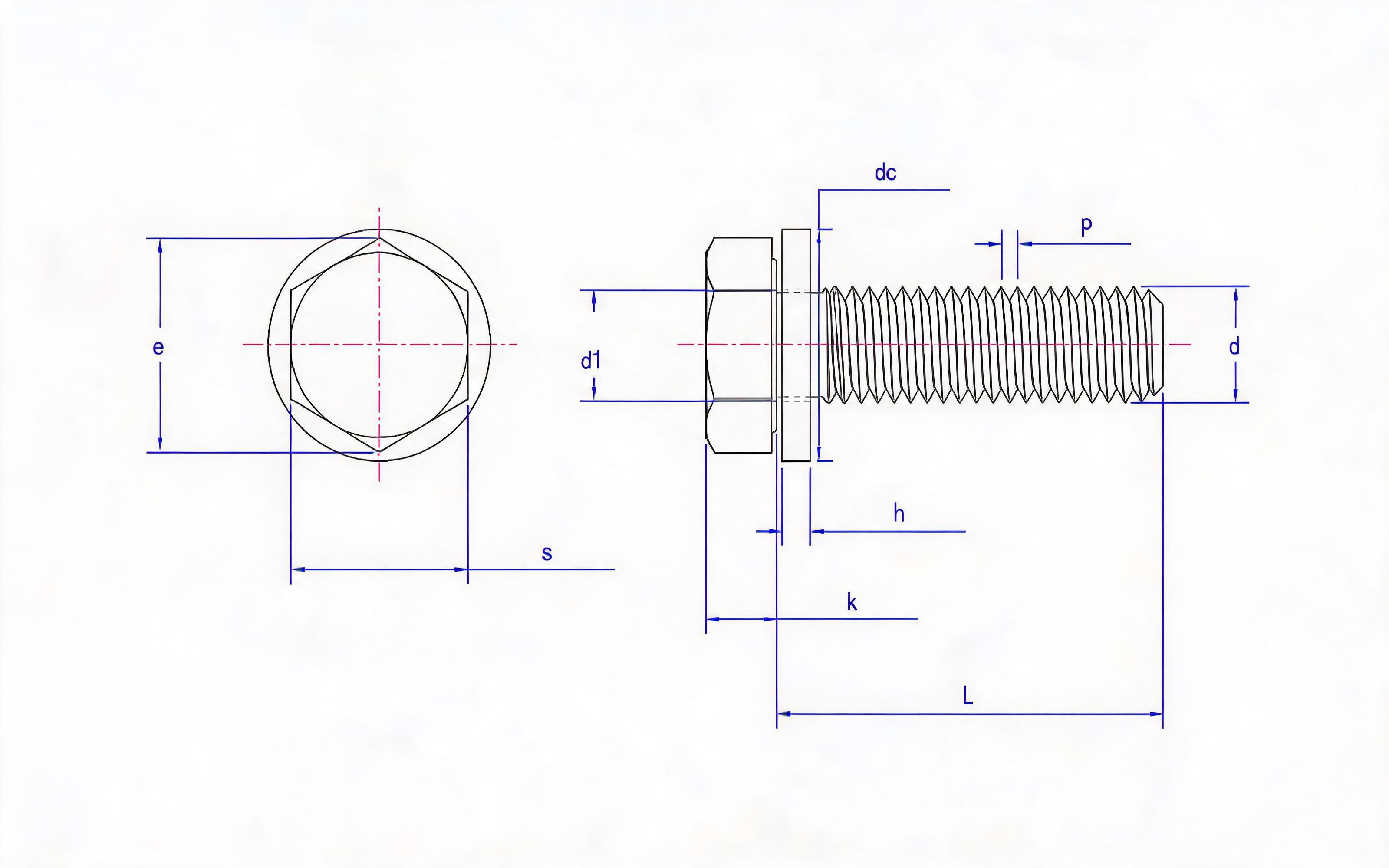 Combination of hexagon bolt and small flat washer Standard Drawing
