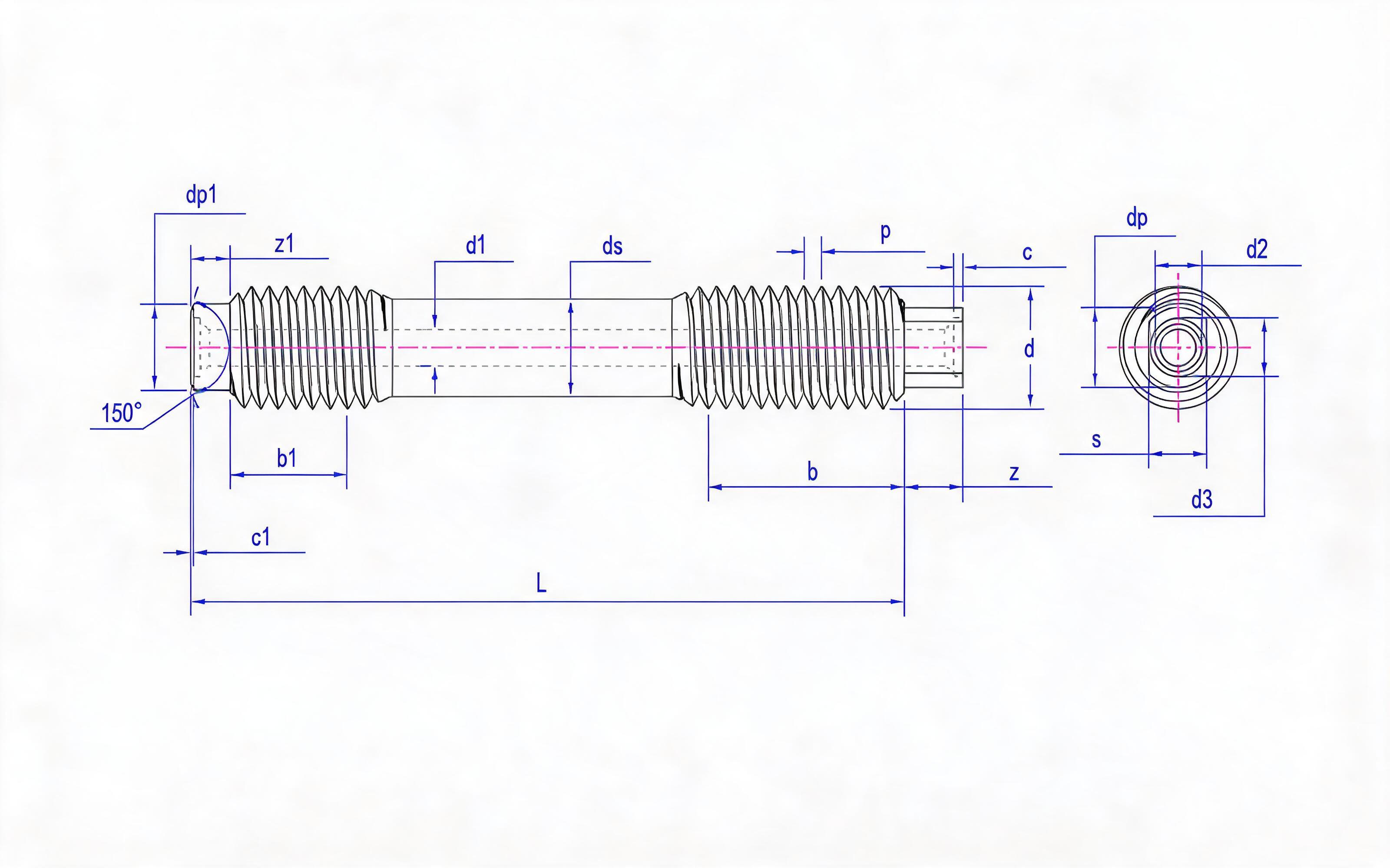 Type C and LW Double-head Long Thread Studs (d ≥ 64mm) Table 2 Standard Drawing