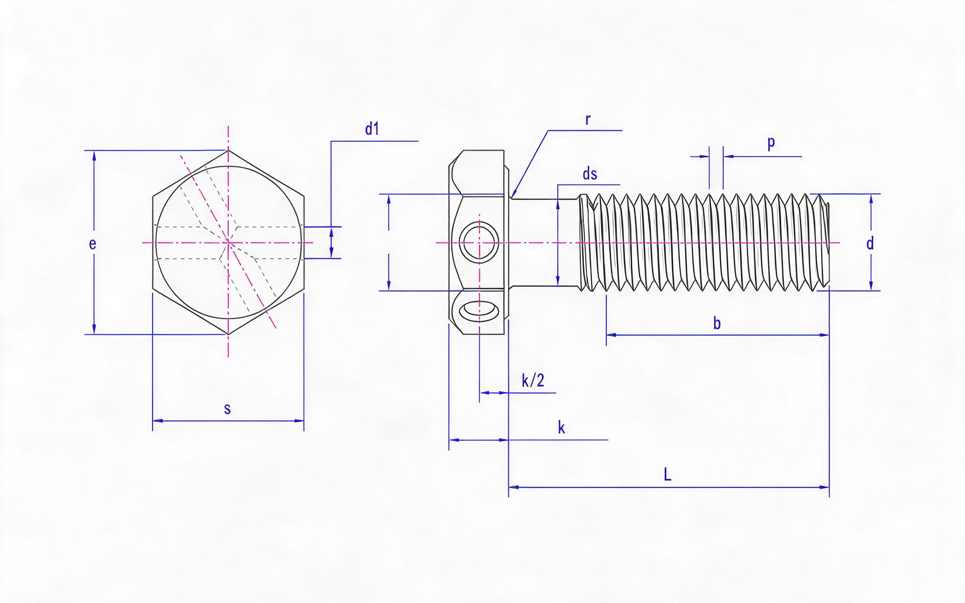Thin rod hexagon head bolt with hole Standard Drawing