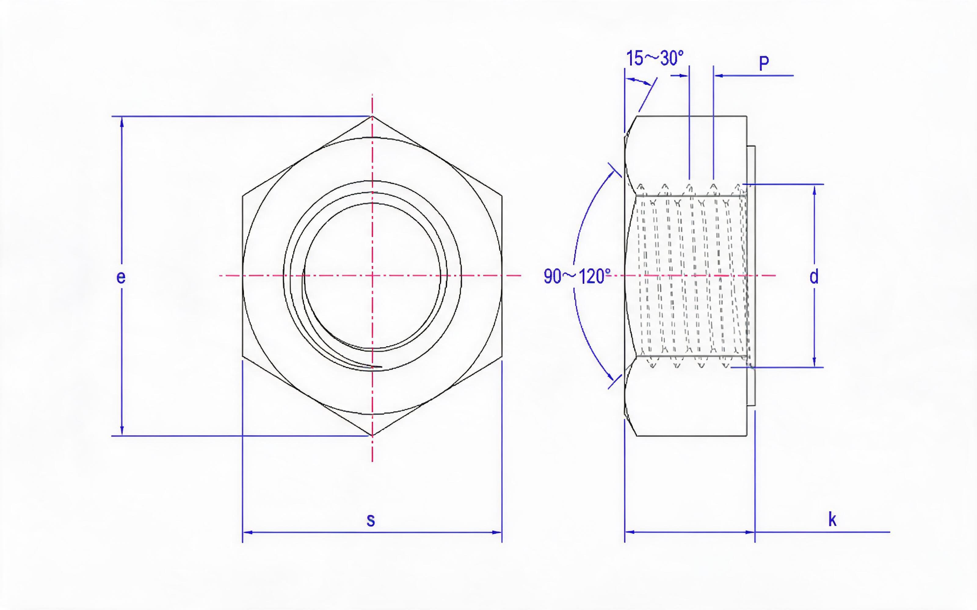 Type 2 single-chamfered hexagon nuts for bolted structures Class 9, hot-dip galvanized Standard Drawing