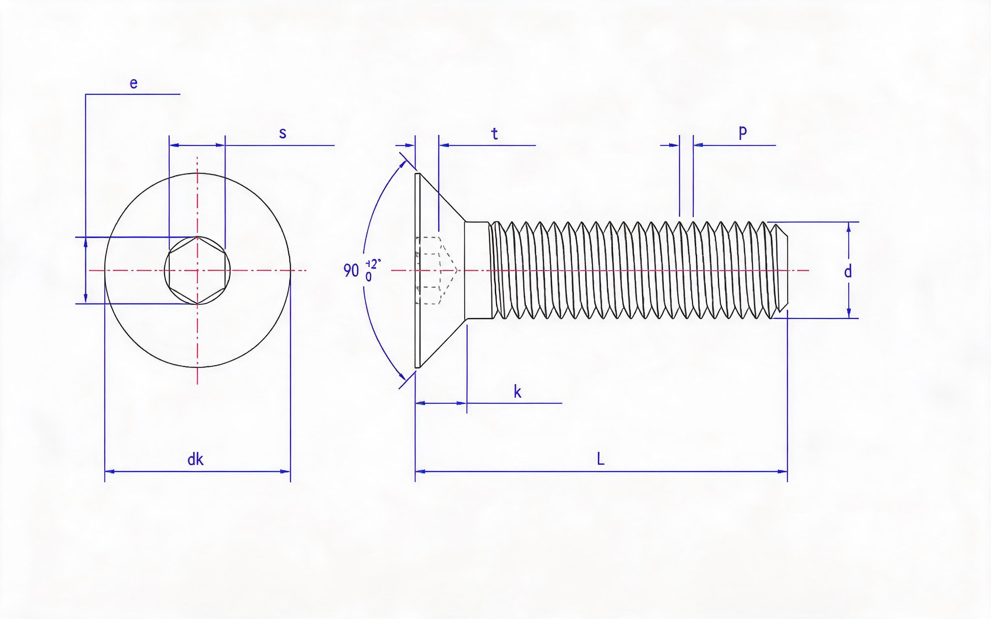 Hexagon socket countersunk head screw Standard Drawing