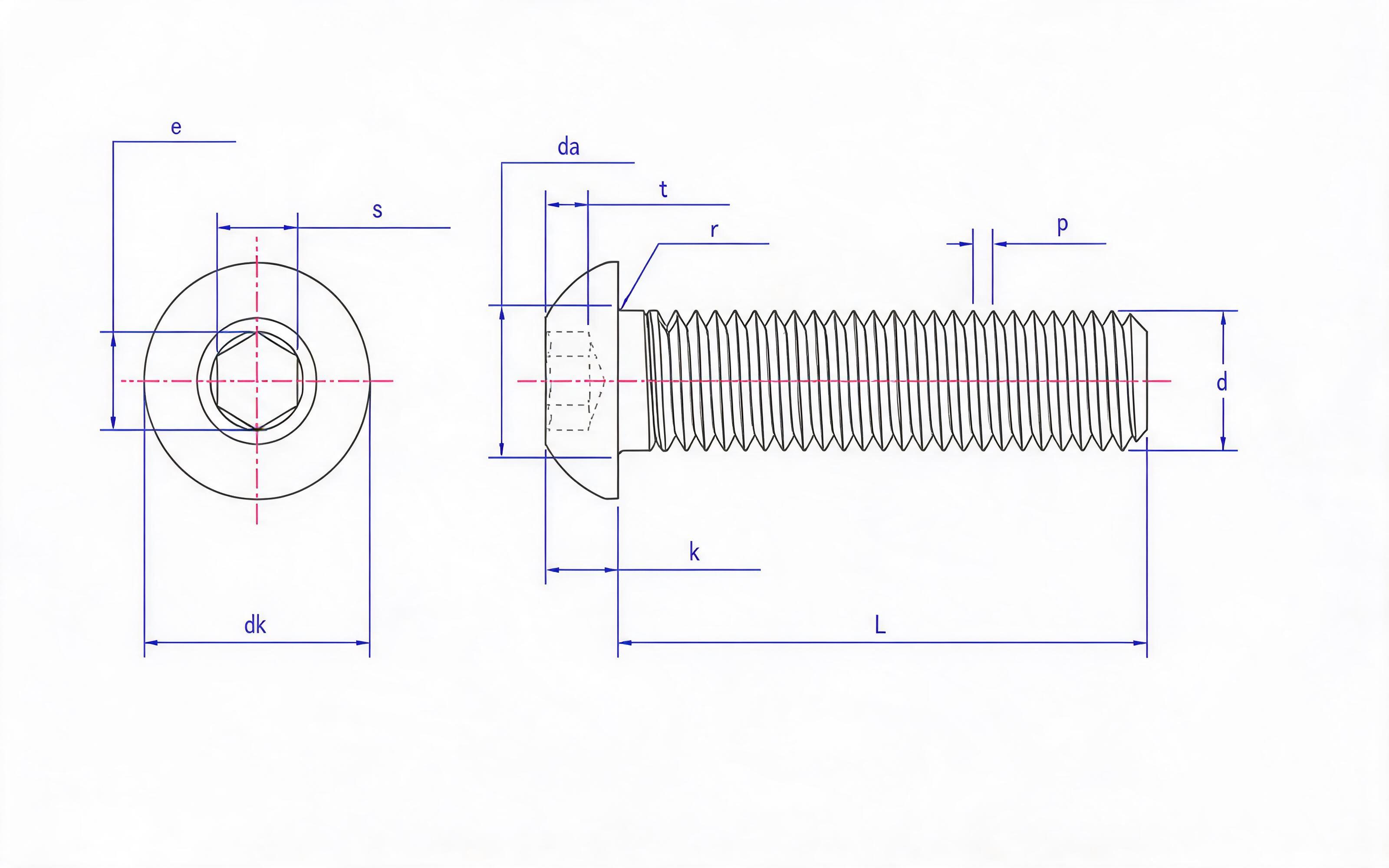 Hexagon flat round head screw Standard Drawing
