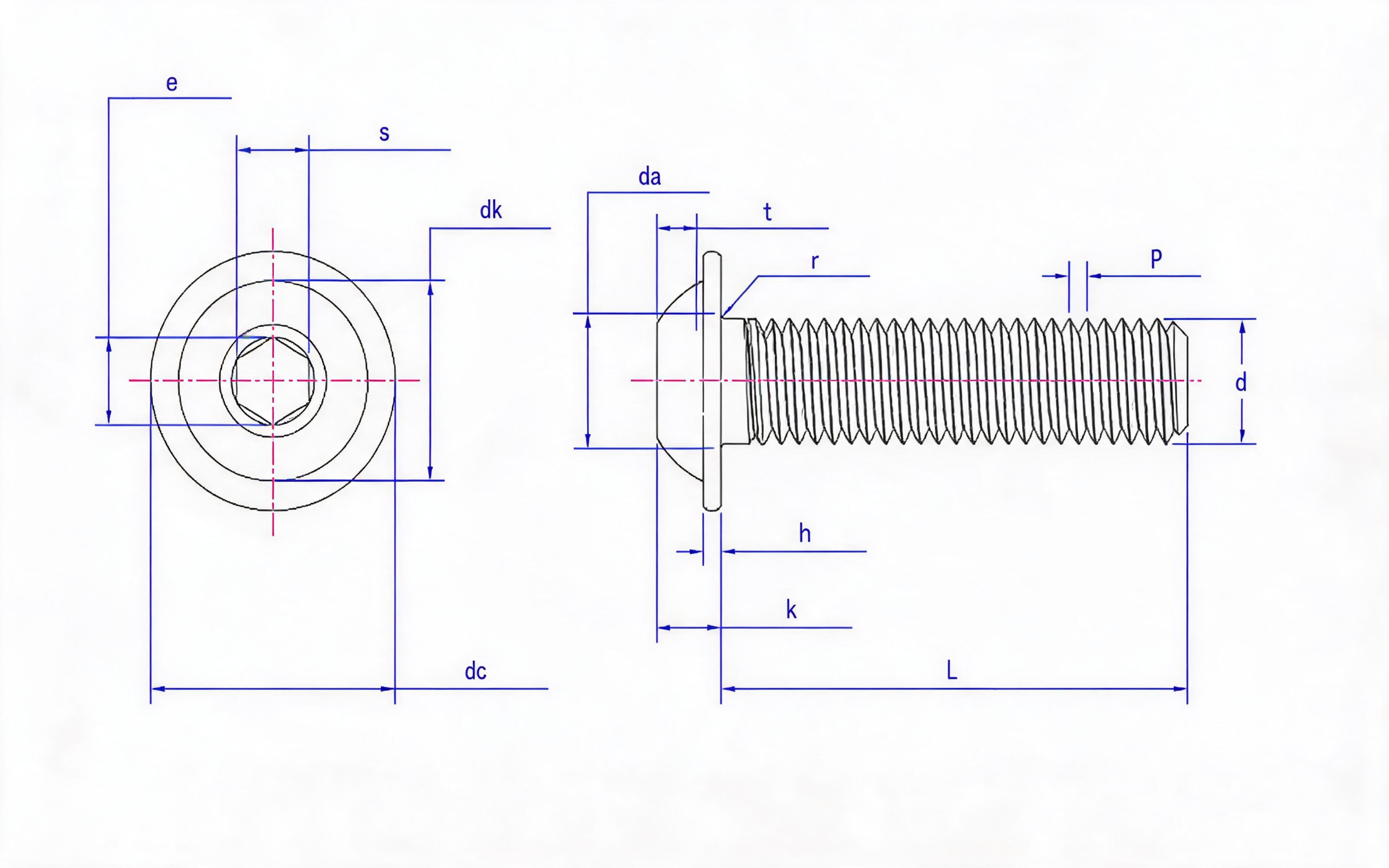 Hexagon flat round head flange screw Standard Drawing