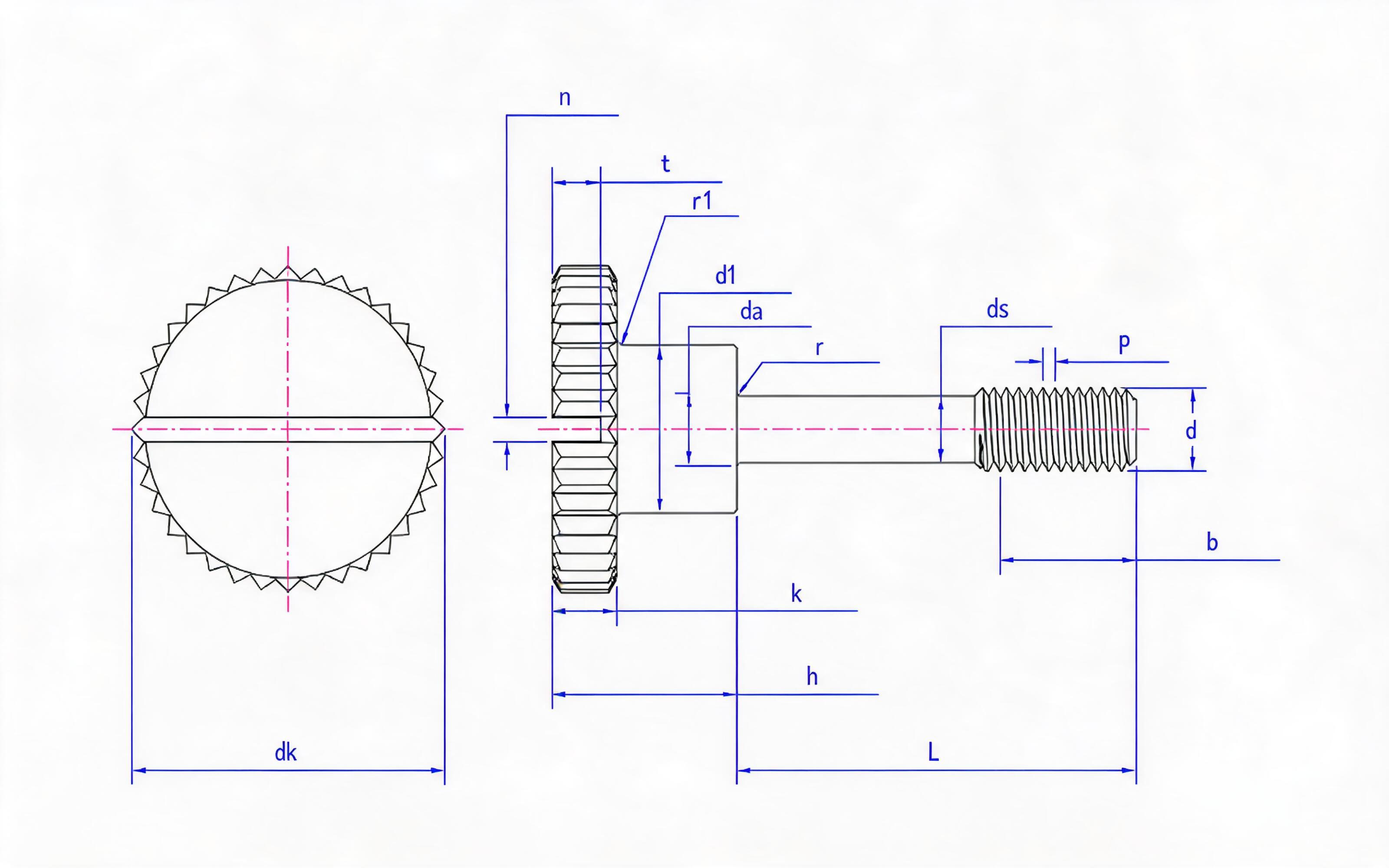 SLOTTED KNUCKLED HEAD STEP WITHOUT SCREW L LONG THREAD (FLAT) Standard Drawing