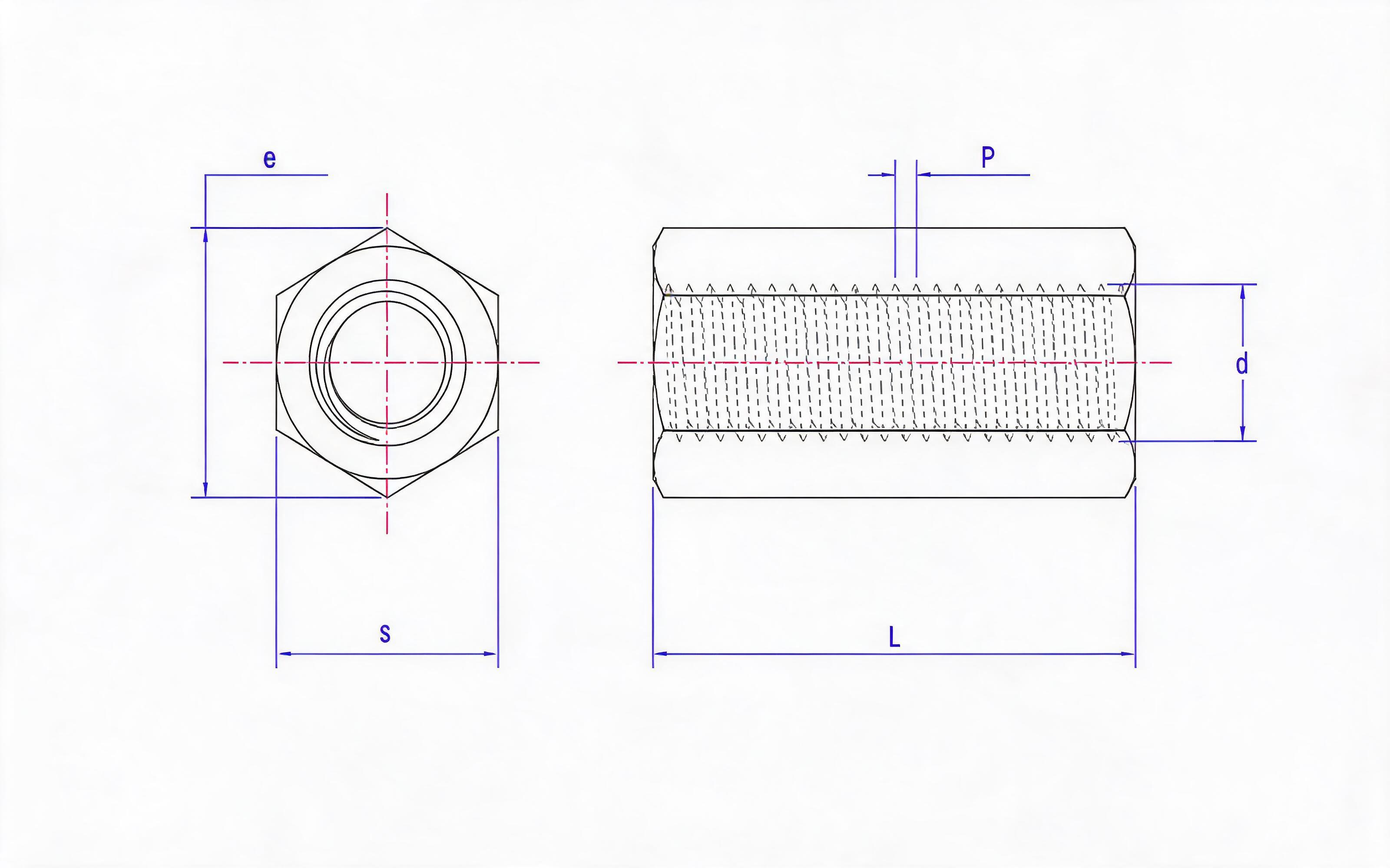 Hexagon long nut Standard Drawing