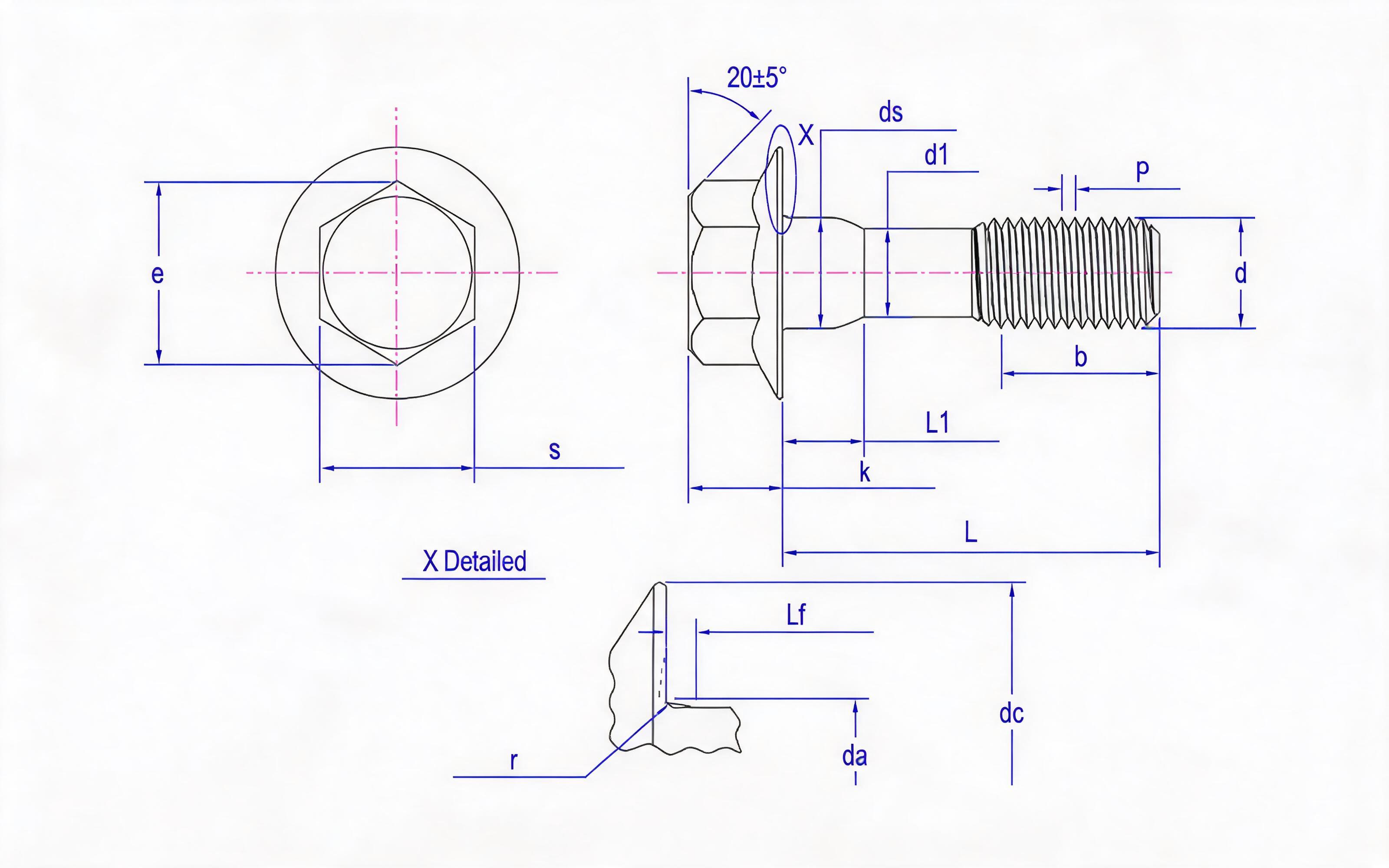 Hexagon flange thin rod bolt (type F) Standard Drawing