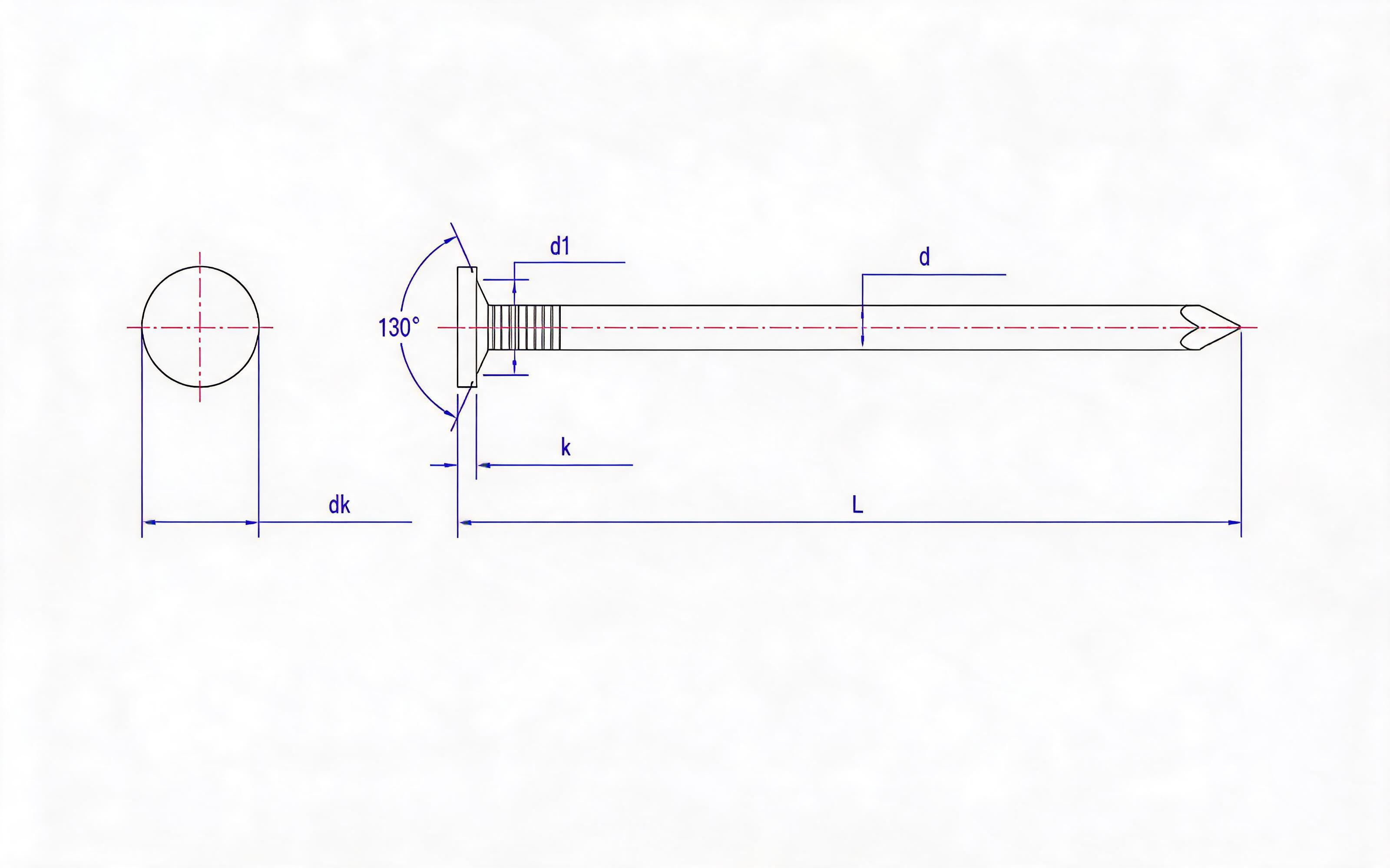 Table K.2 of 130 ° Linoleum Roll Nail Standard Drawing