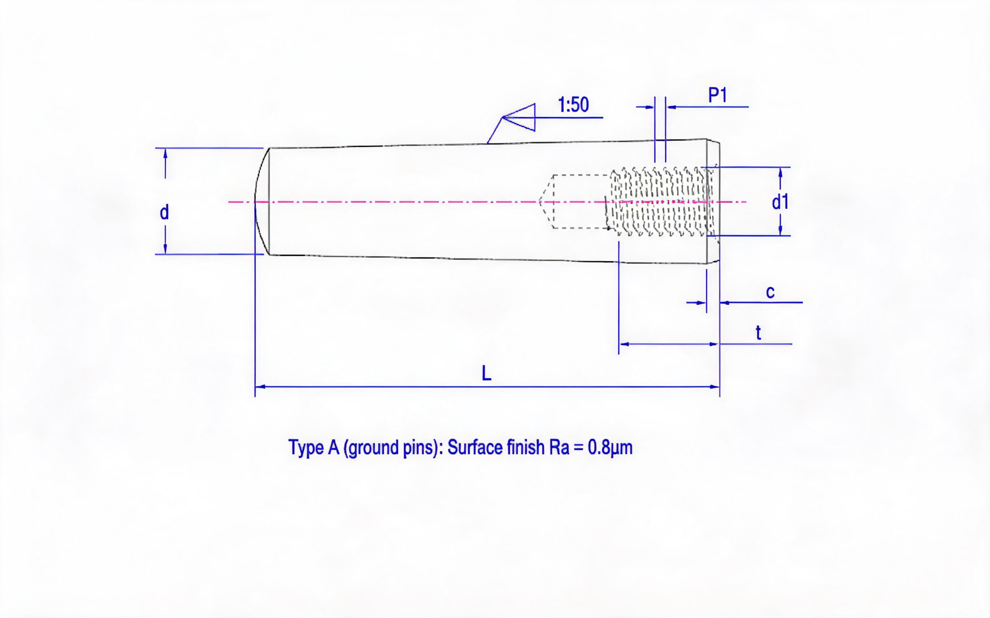 Taper Pin, Female, Unhardened (Type A) Standard Drawing