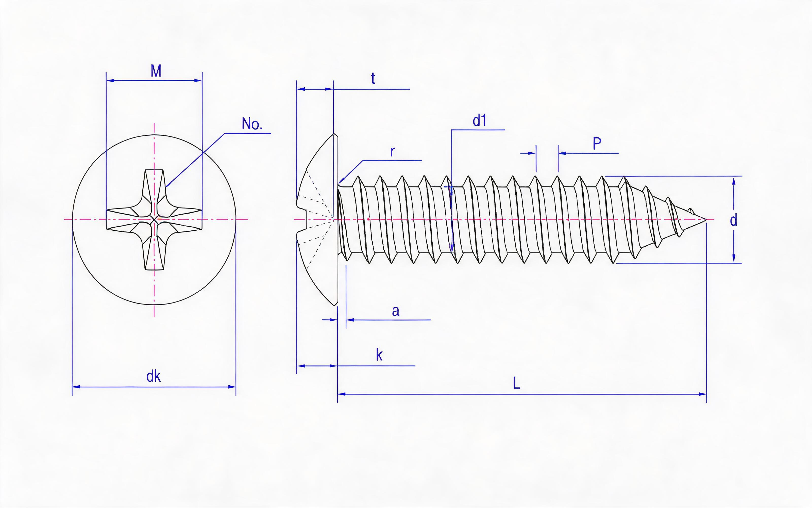 Cross recessed big flat head self-tapping screw Type C Standard Drawing