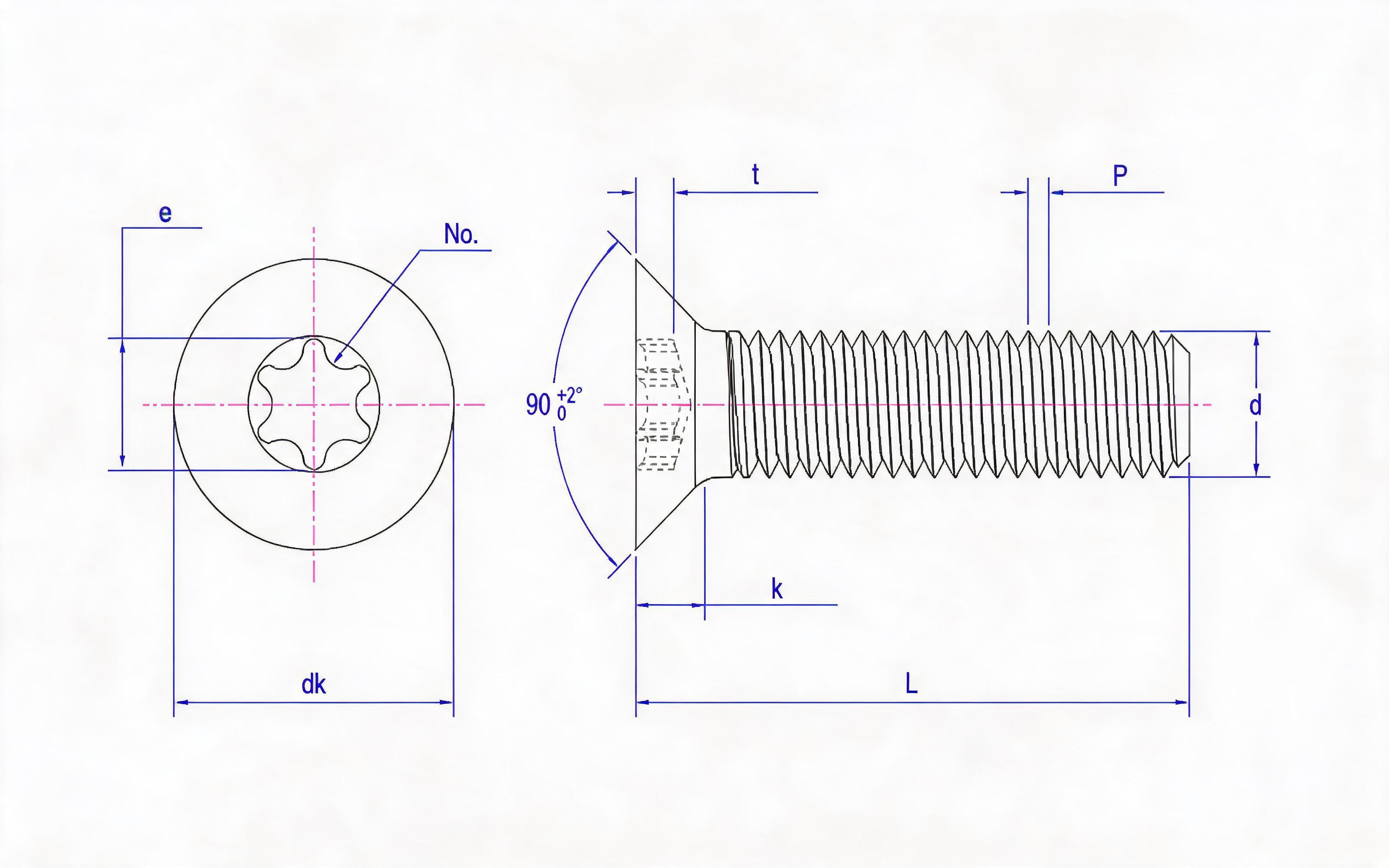 Hexagon socket countersunk head screw Standard Drawing
