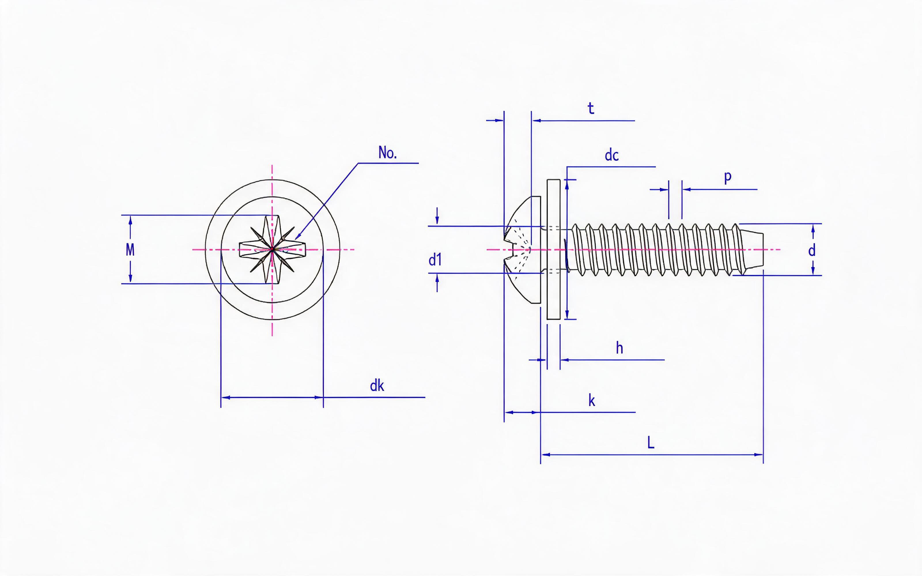 Type F combination of herringbone groove panhead self-tapping screw and flat washer Standard Drawing