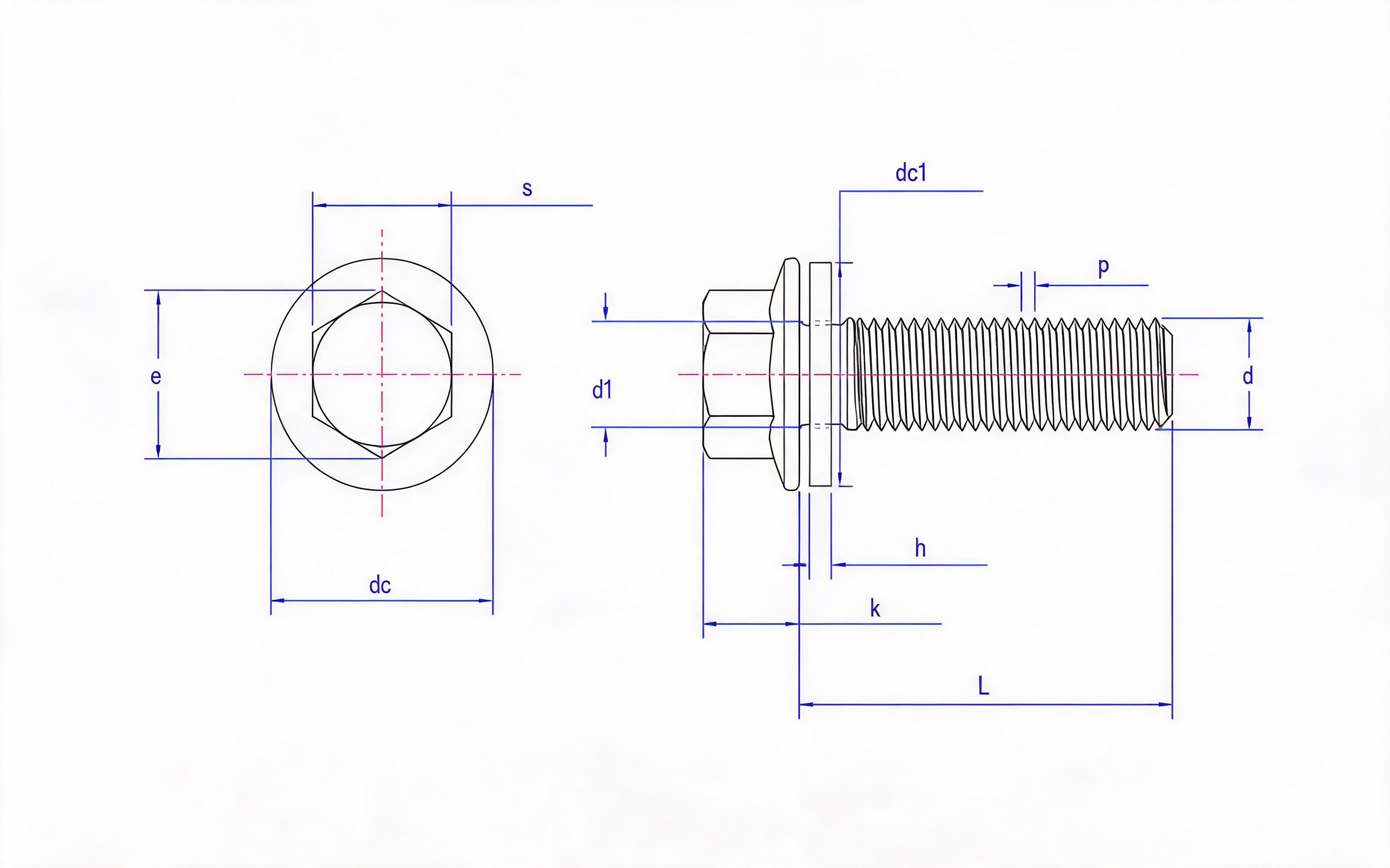 Hexagon flange bolt (type F) and flat gasket combination (ISO 15071) Standard Drawing