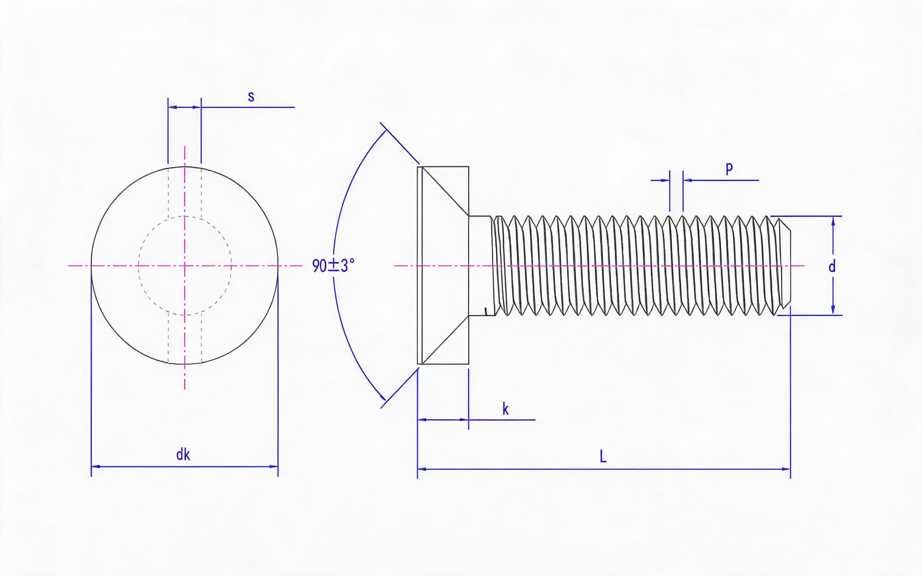 Countersunk double dowel bolt Standard Drawing