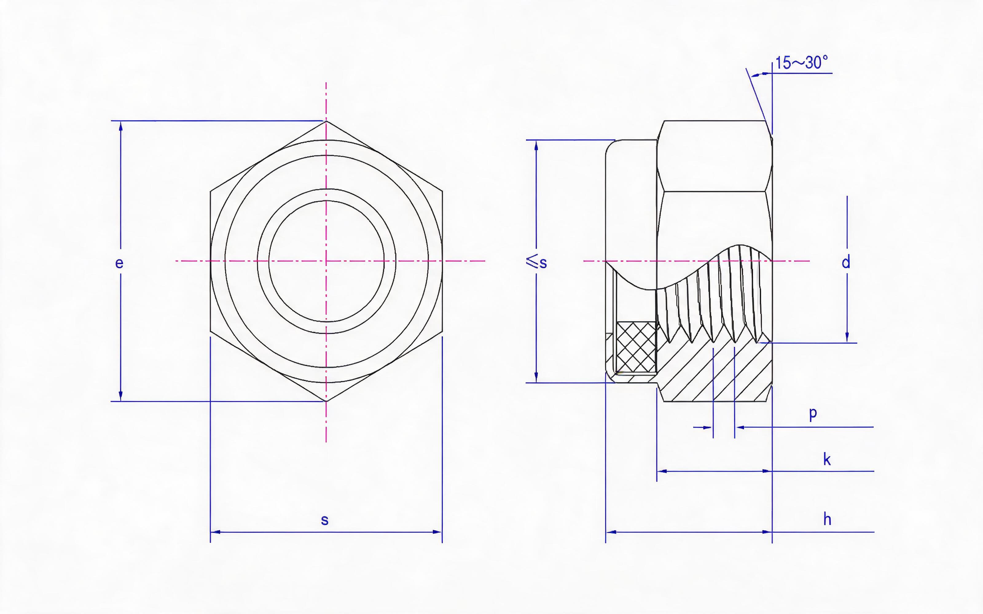 Type 1 hexagon nylon lock nut Grade 5, 8 and 10 Standard Drawing