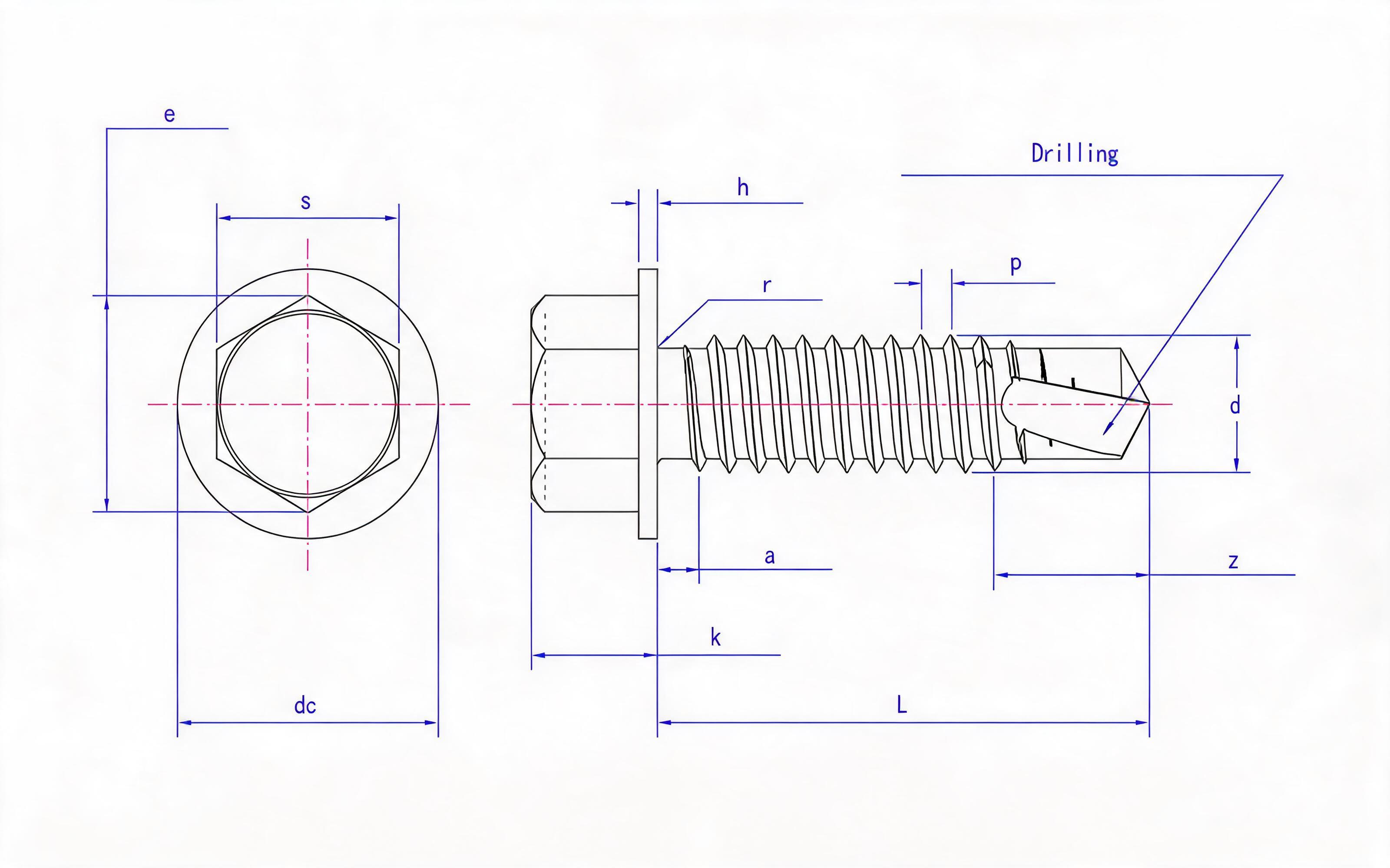Hexagon flange drill self-tapping screw Standard Drawing