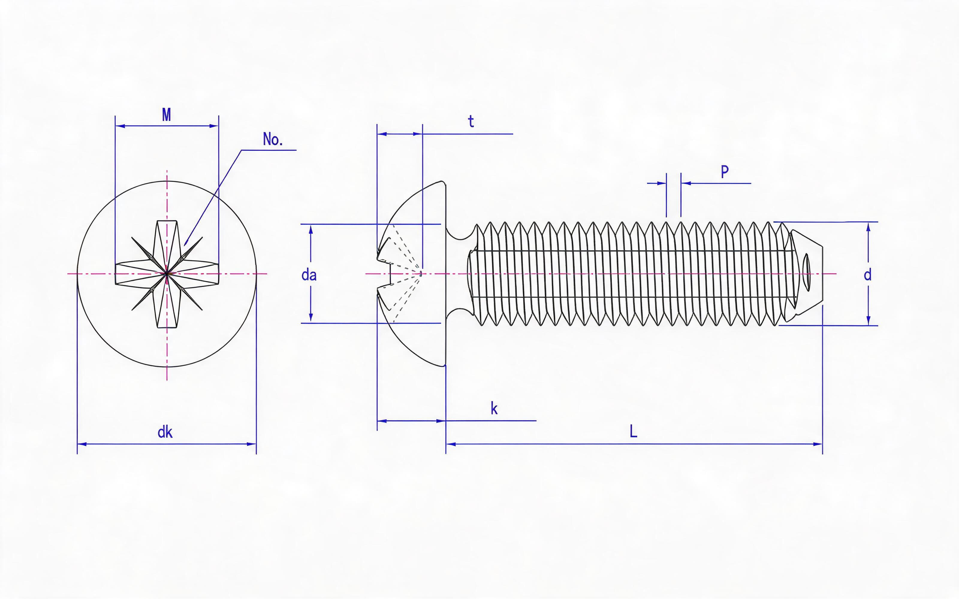 Herringbone recessed panhead self-tapping screw (type Z) Standard Drawing