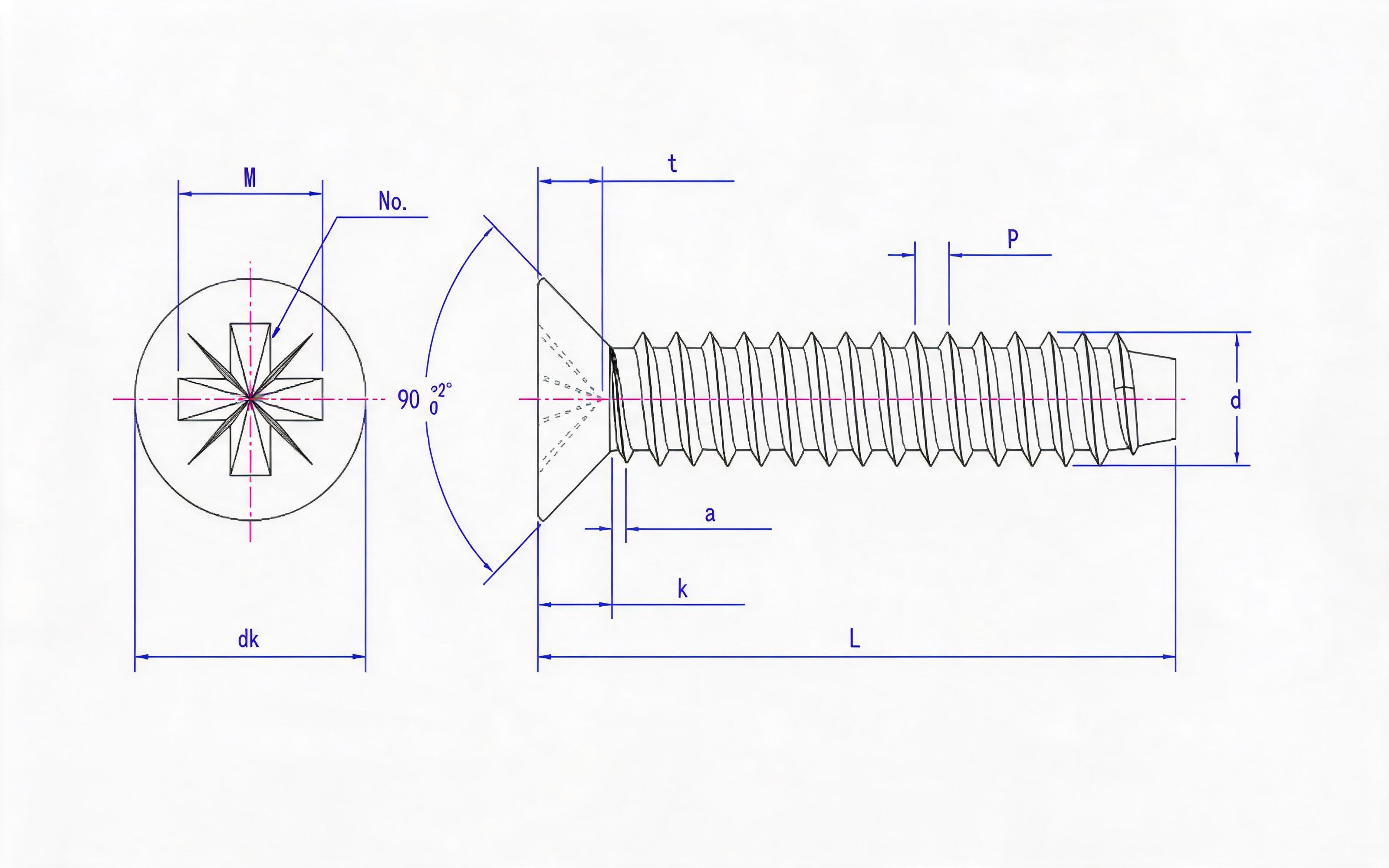 Type F countersunk head self-tapping screw with herringbone groove Standard Drawing