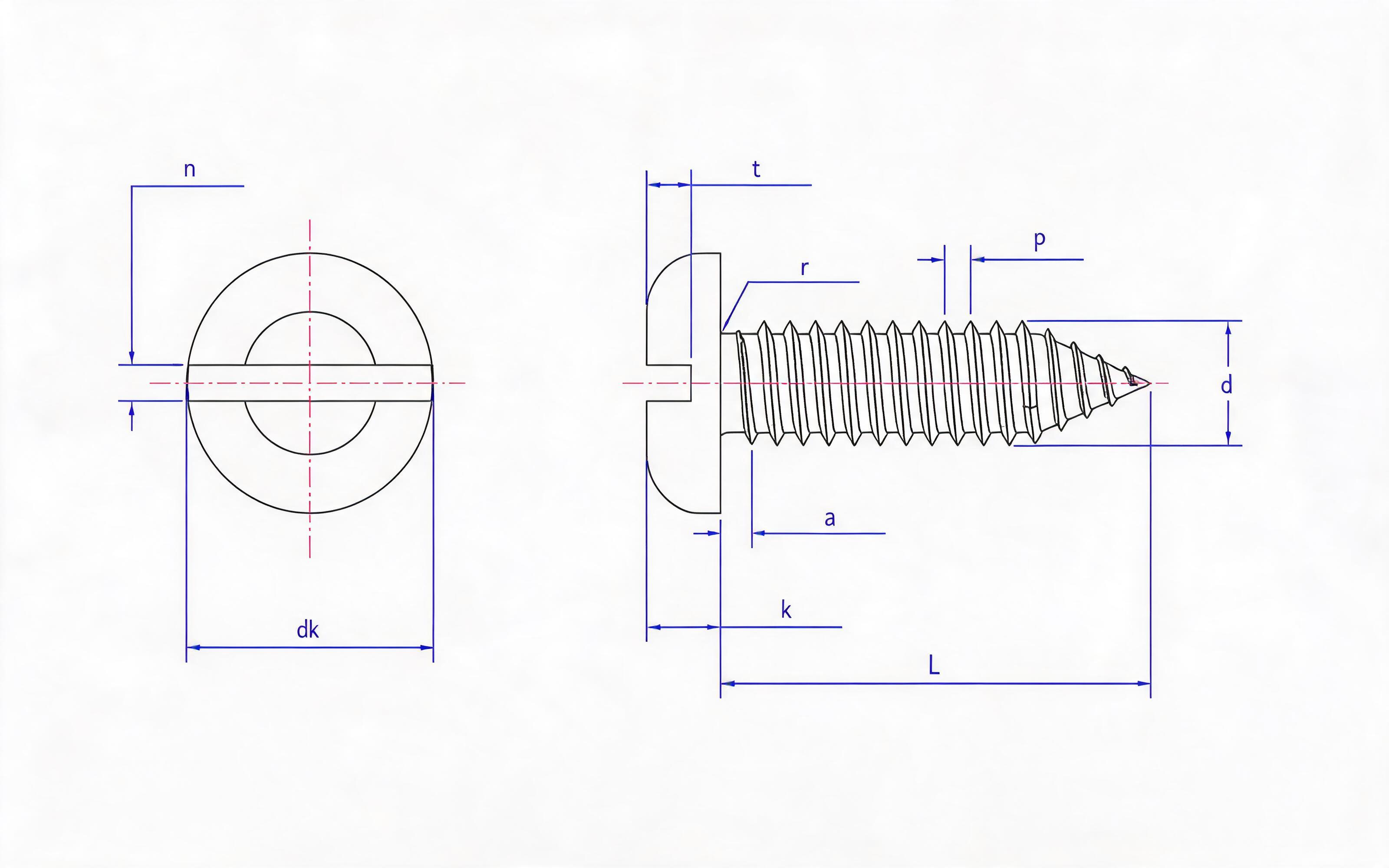 Slotted panhead self-tapping screw Type C Standard Drawing