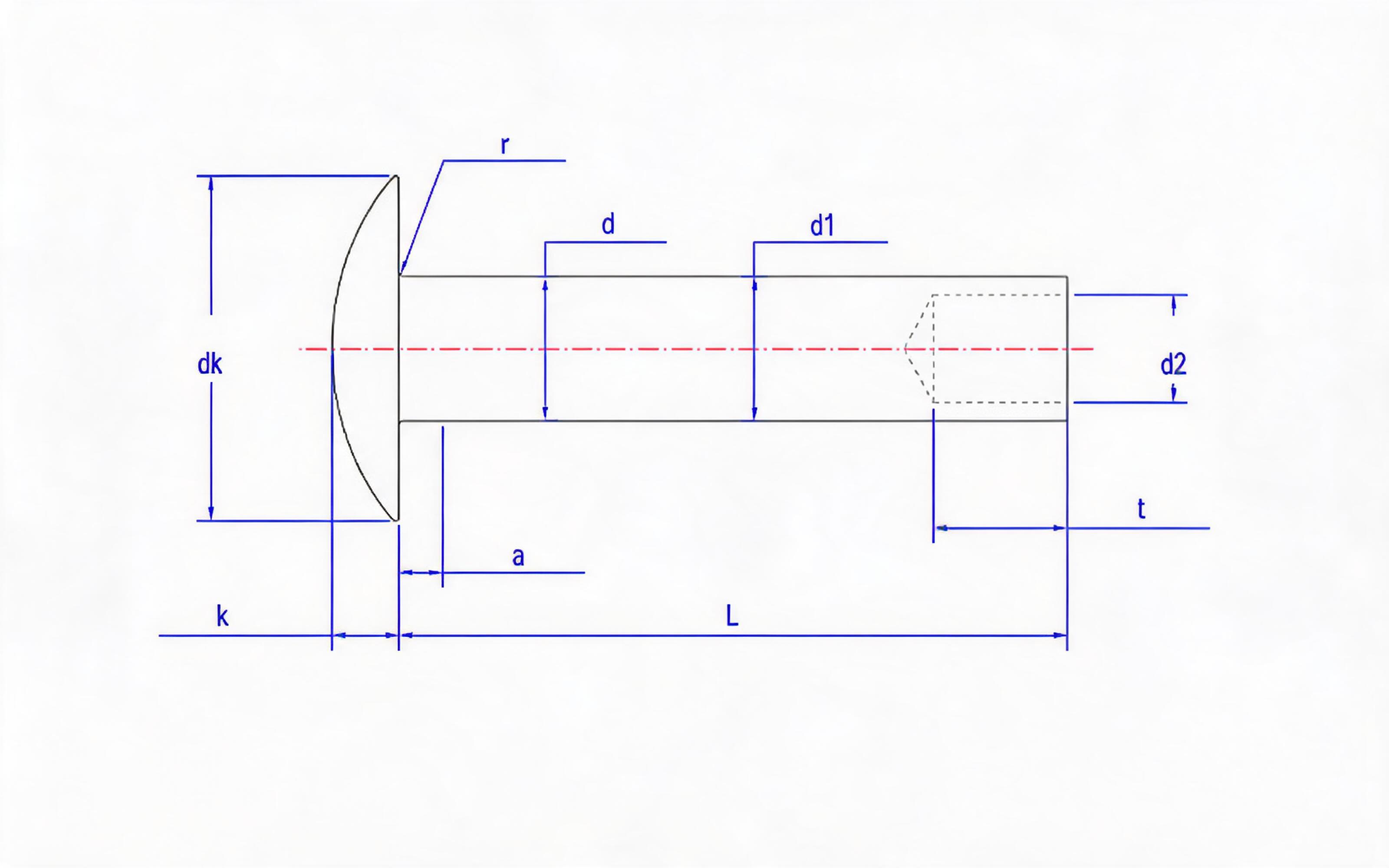 Round head half blind rivets (1.6 to 10mm diameter) Standard Drawing