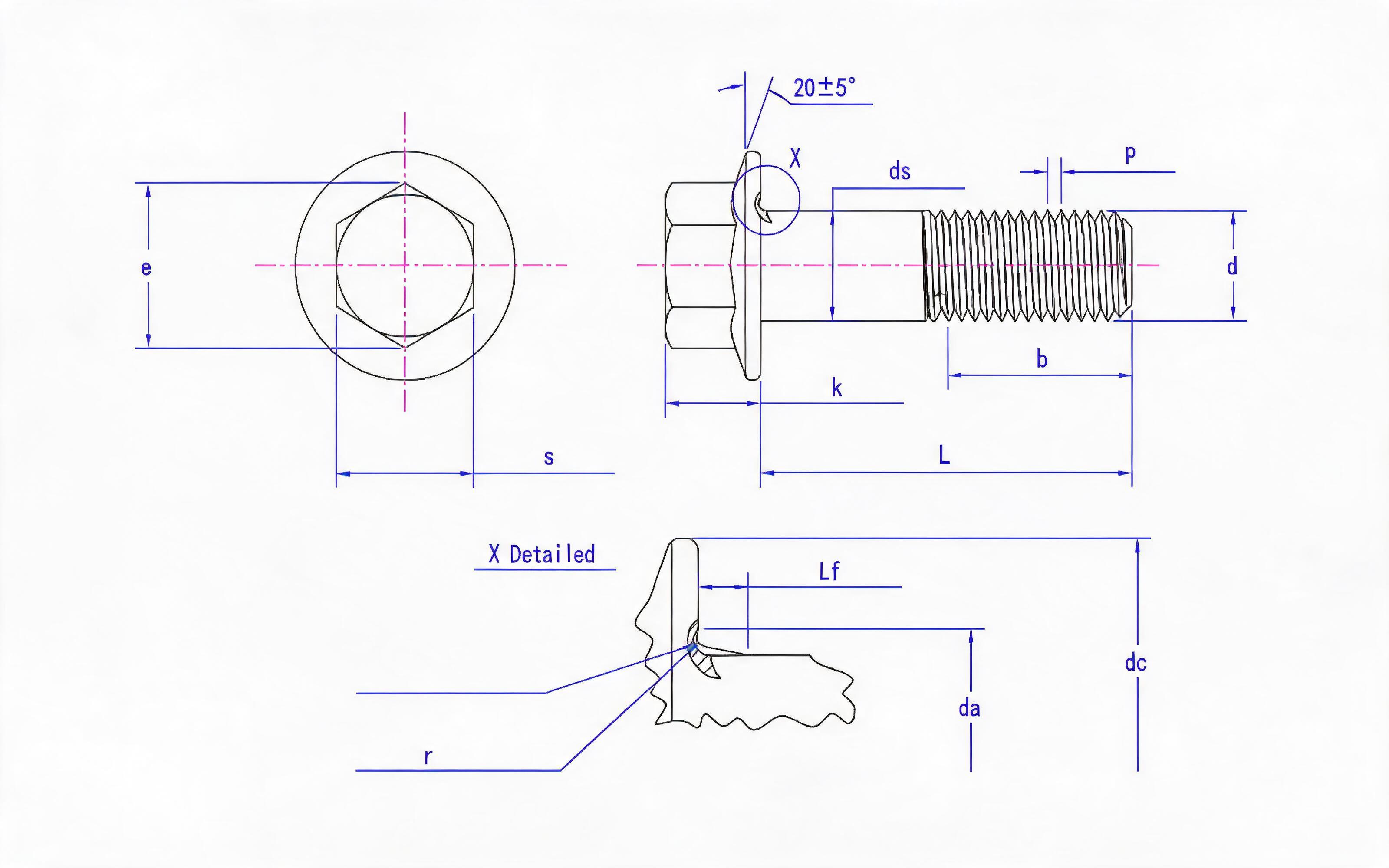 Hexagon flange bolt (U-shaped) Standard Drawing