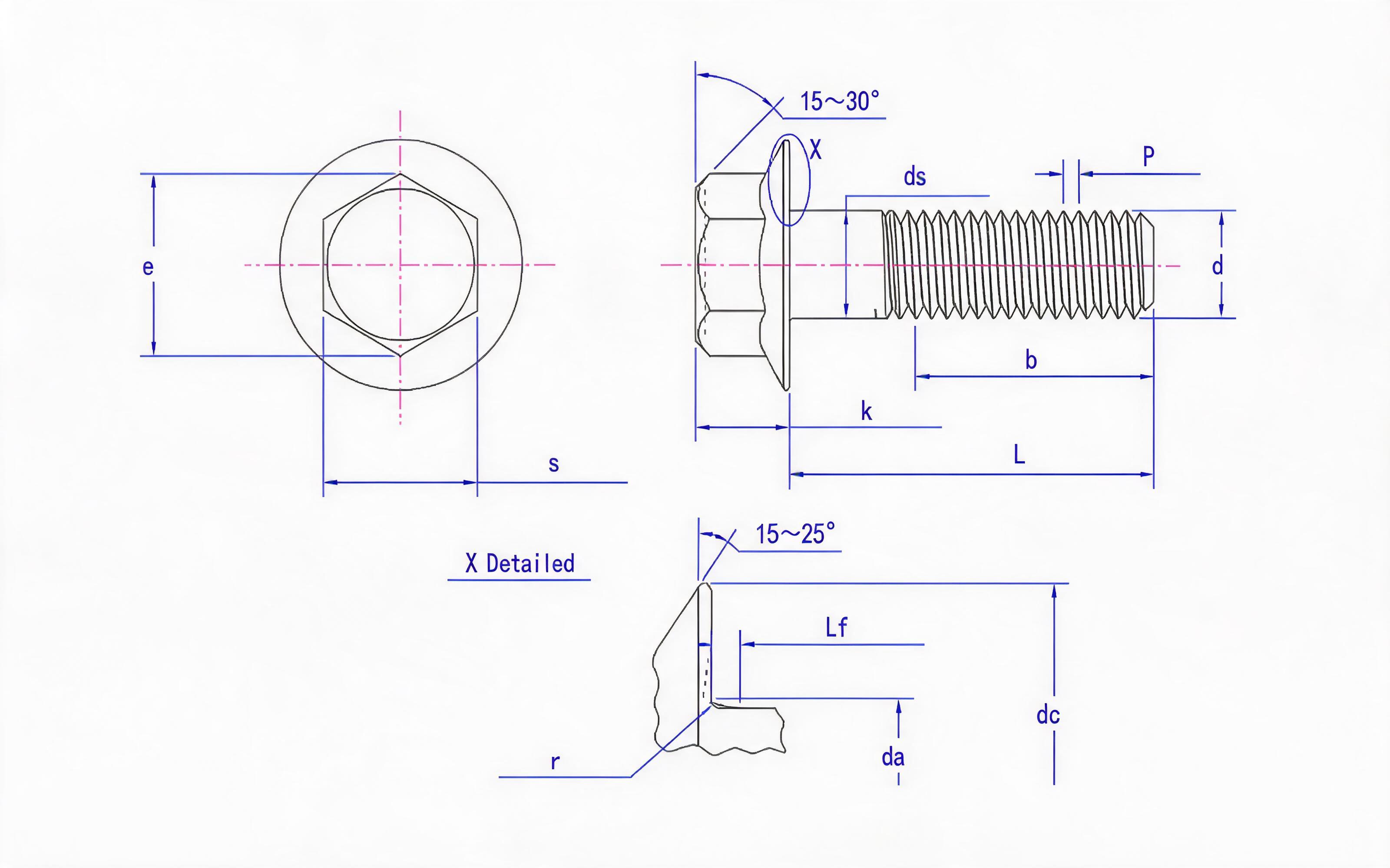 Hexagon Flange Bolts (Standard) Standard Drawing