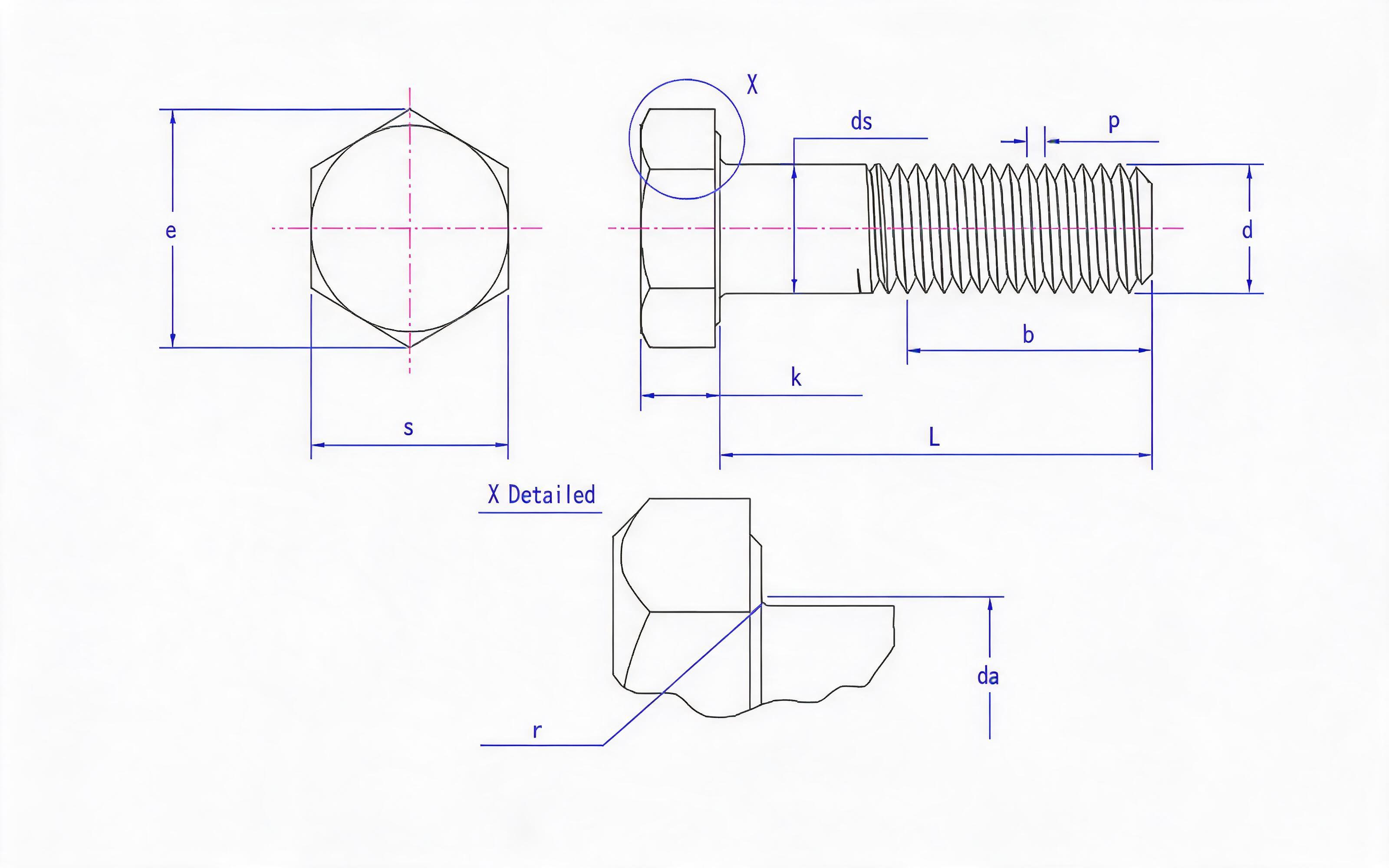 Hexagon head bolt Standard Drawing