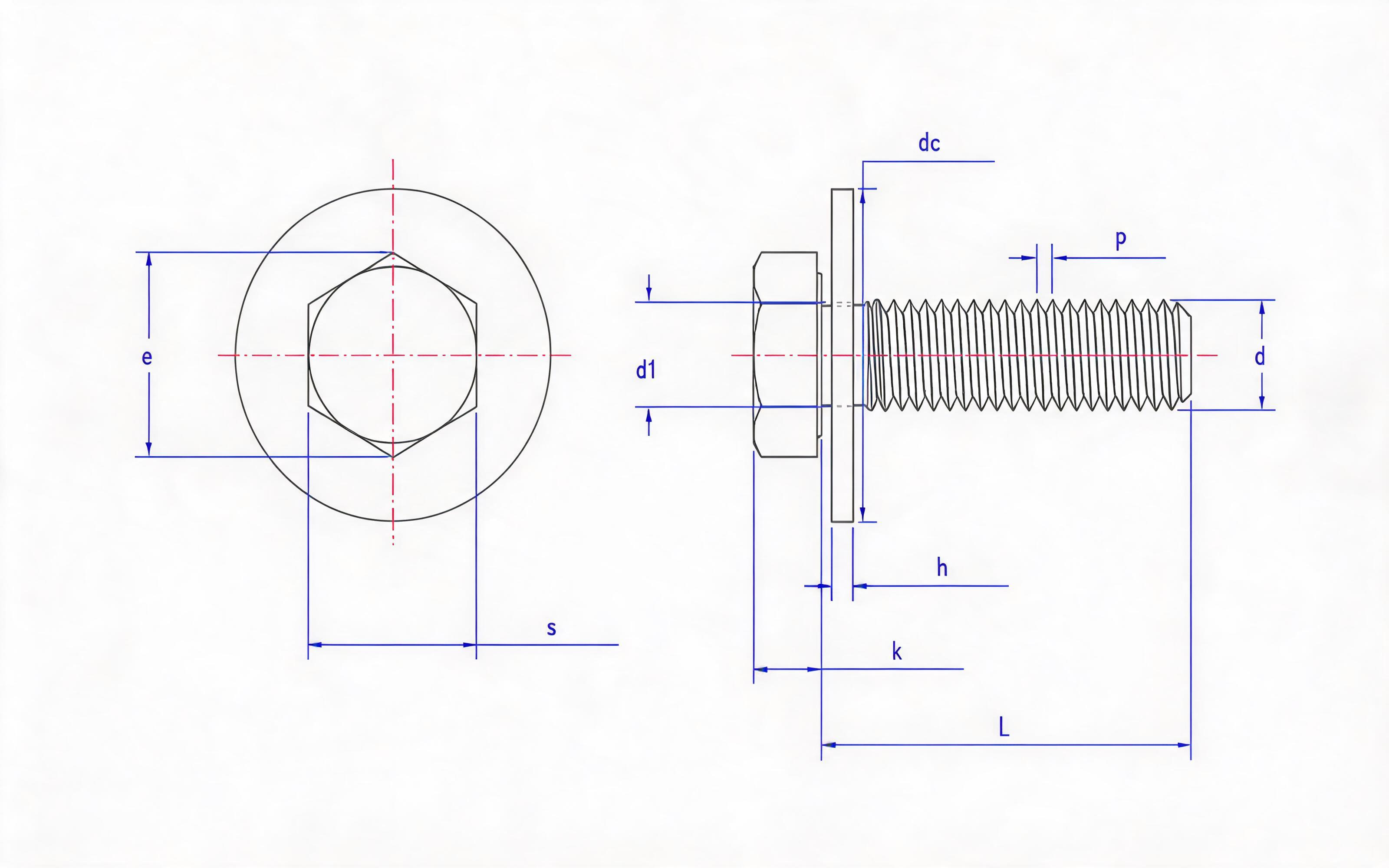 Hexagon bolt and large flat washer combination (ISO 4014) Standard Drawing