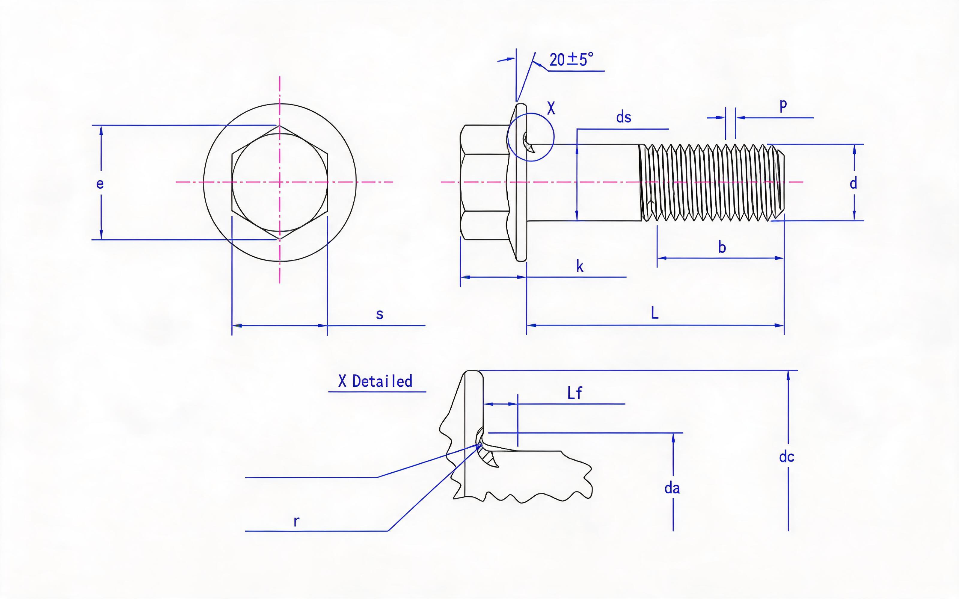Hexagon flange bolt (U-shaped) Standard Drawing