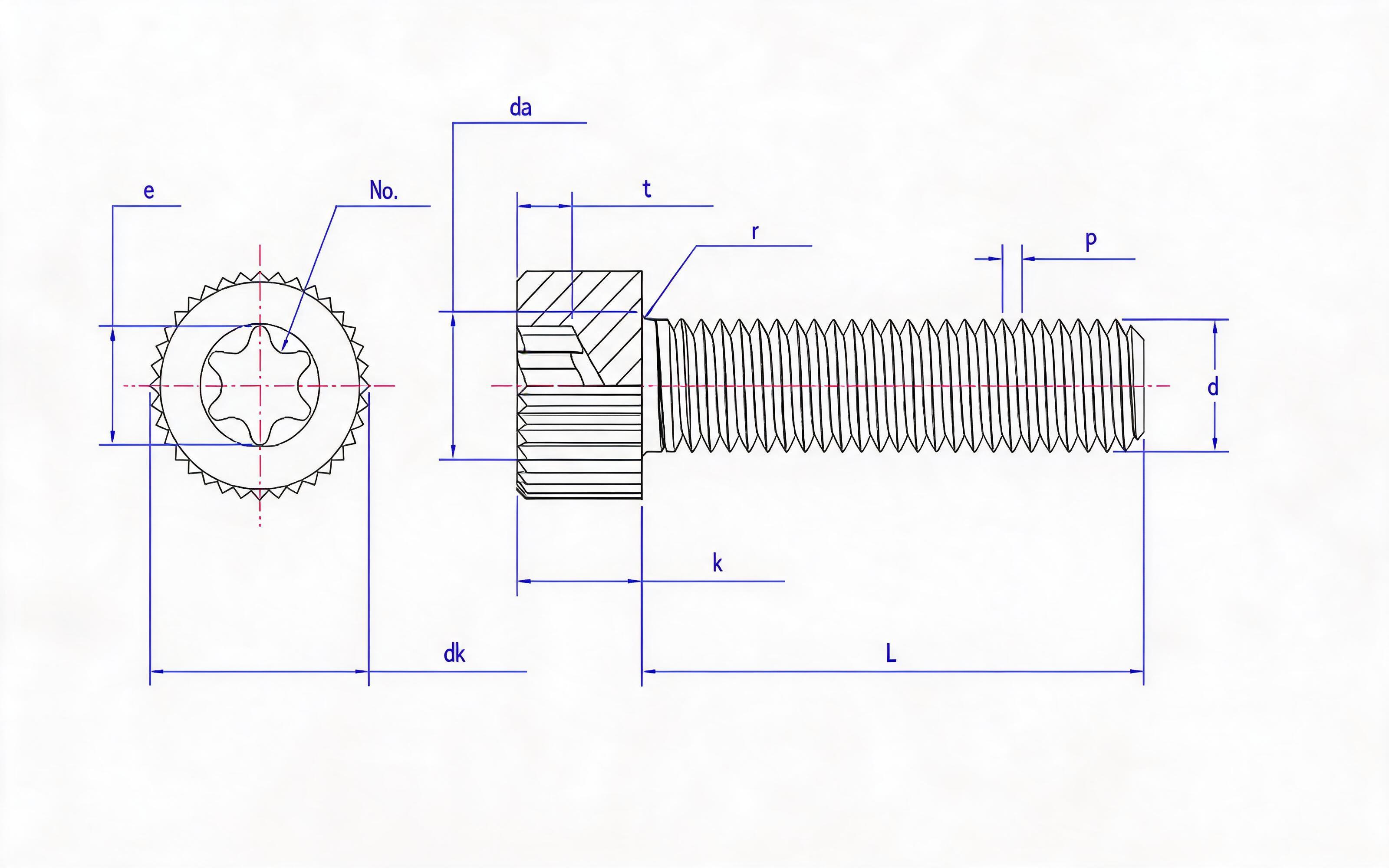 Knurled hexagon socket cheese head screw Standard Drawing