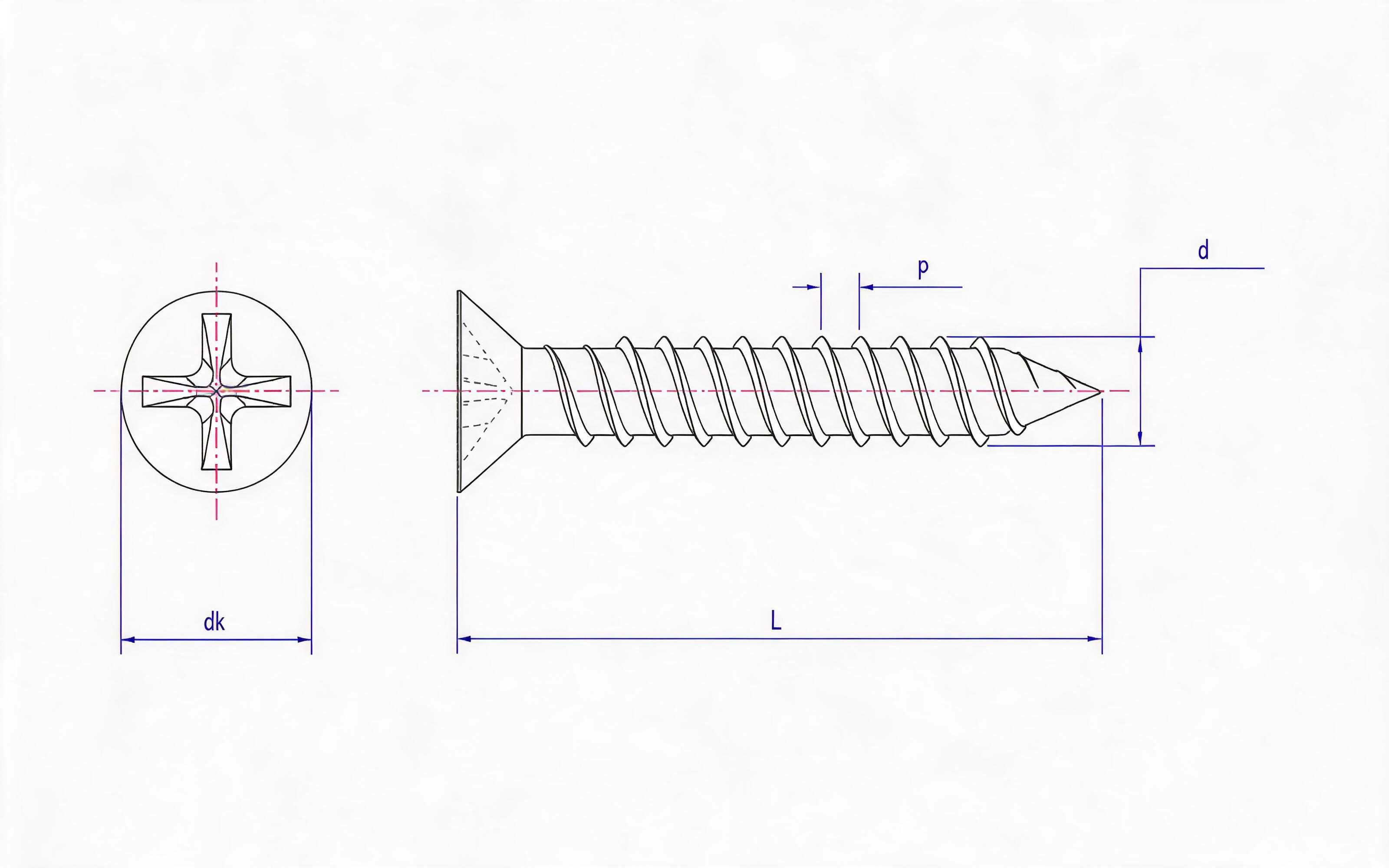 SN Cross recessed countersunk head double-thread dry-wall nail Standard Drawing