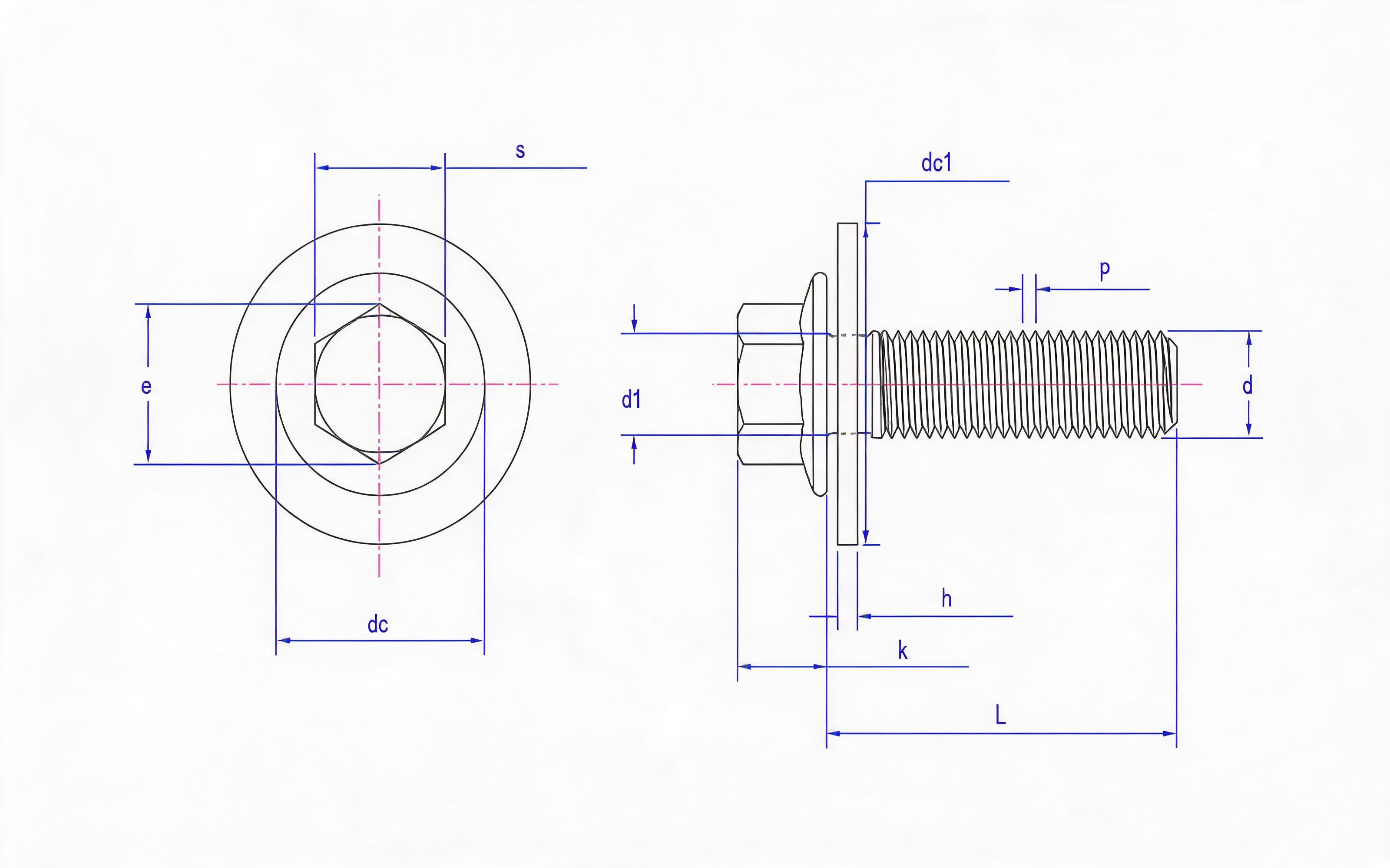 Hexagon flange bolt (type F) and large flat washer combination Standard Drawing