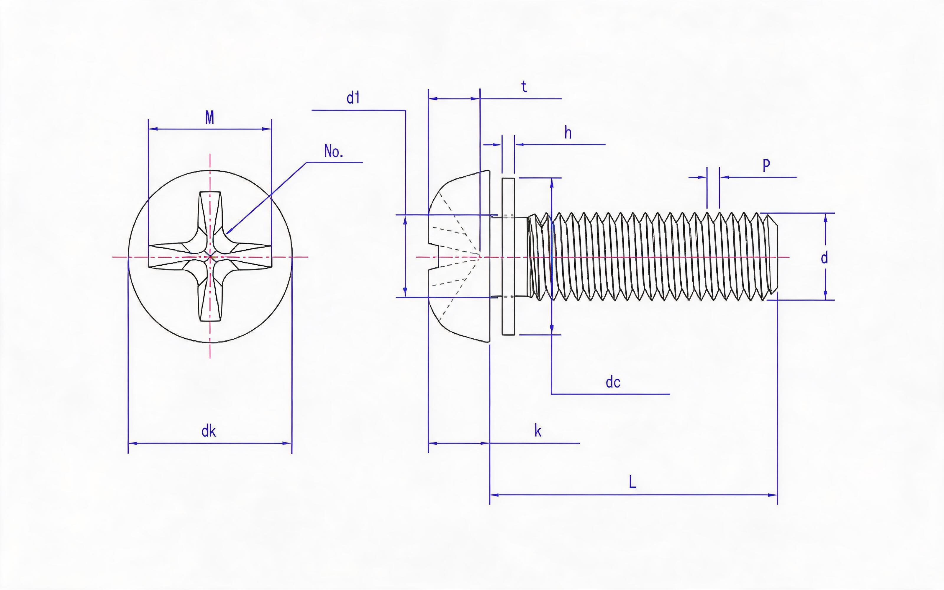 Combination of cross recessed small pan head screw and small flat washer Standard Drawing