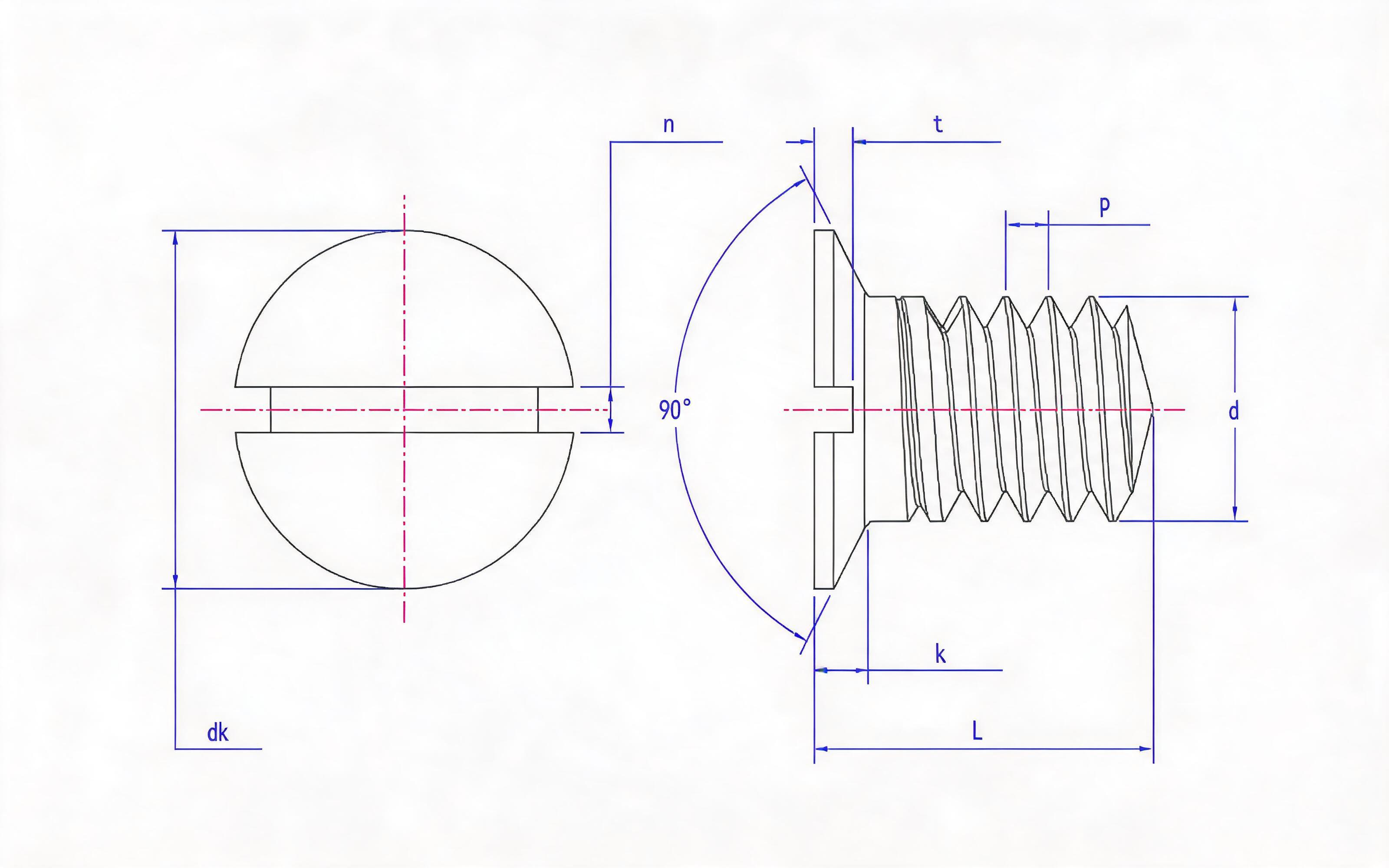 Slotted countersunk head screws for precision machines m0.4 to m1.4 Standard Drawing