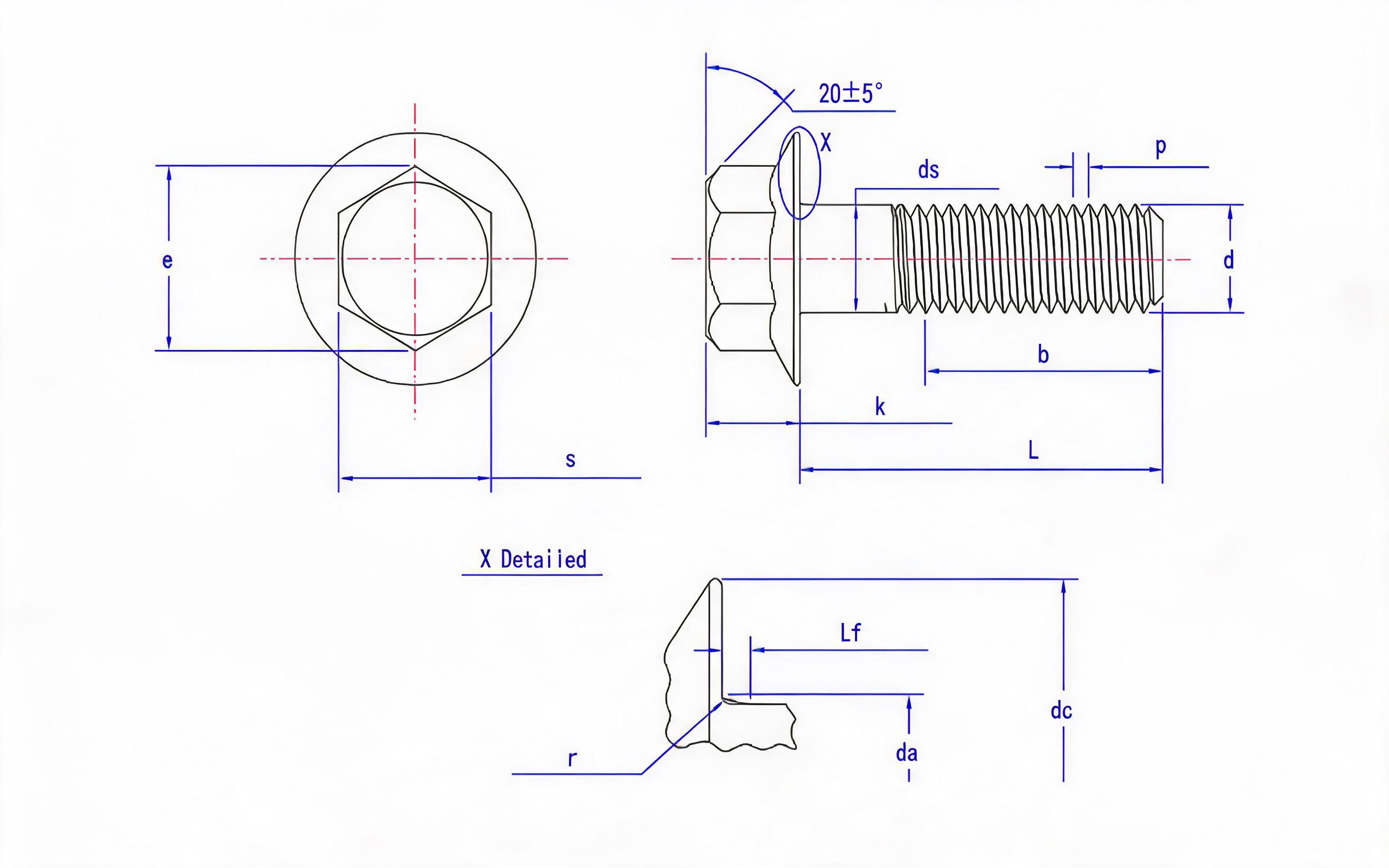 Hexagon flange bolt (type F) Standard Drawing
