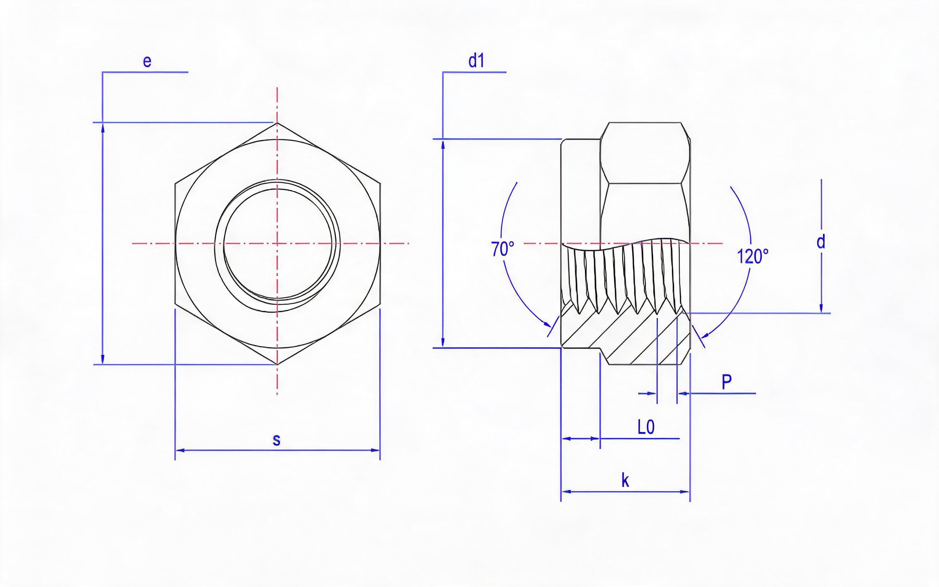 Hexagon with washer nut (TF type) Standard Drawing