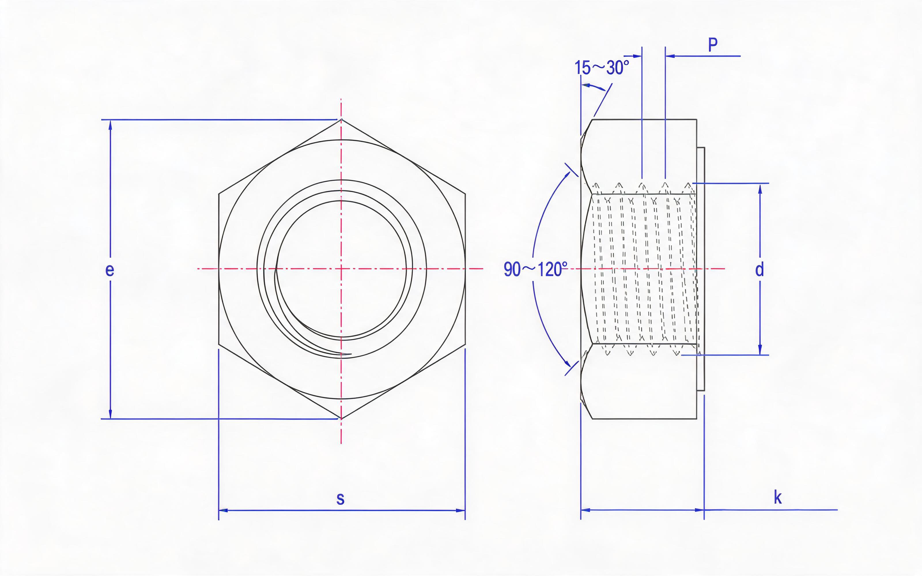 Single chamfered hexagon nut for type 1 high-strength bolt Grade 10 Standard Drawing